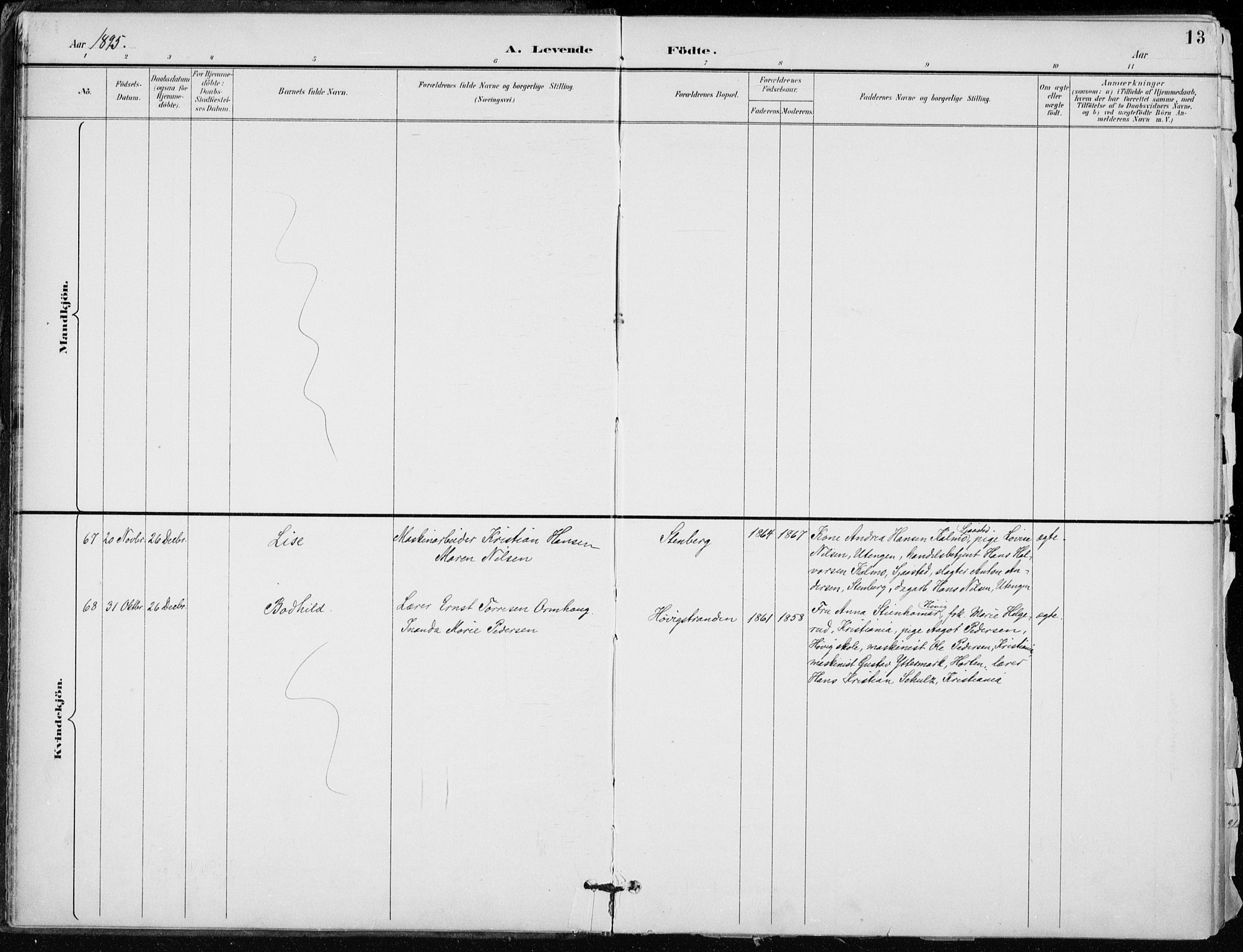 Lier kirkebøker, AV/SAKO-A-230/F/Fa/L0016: Parish register (official) no. I 16, 1895-1900, p. 13