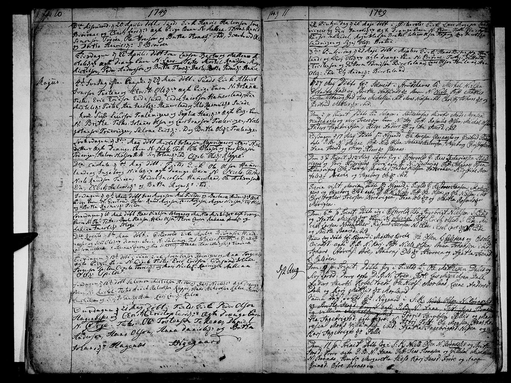 Sund sokneprestembete, AV/SAB-A-99930: Parish register (official) no. A 4, 1748-1769, p. 10-11