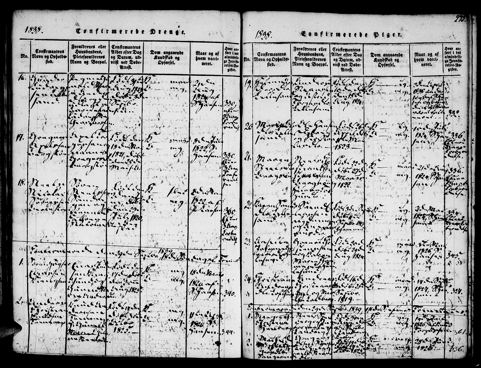 Vestre Moland sokneprestkontor, SAK/1111-0046/F/Fa/Fab/L0003: Parish register (official) no. A 3, 1816-1843, p. 275