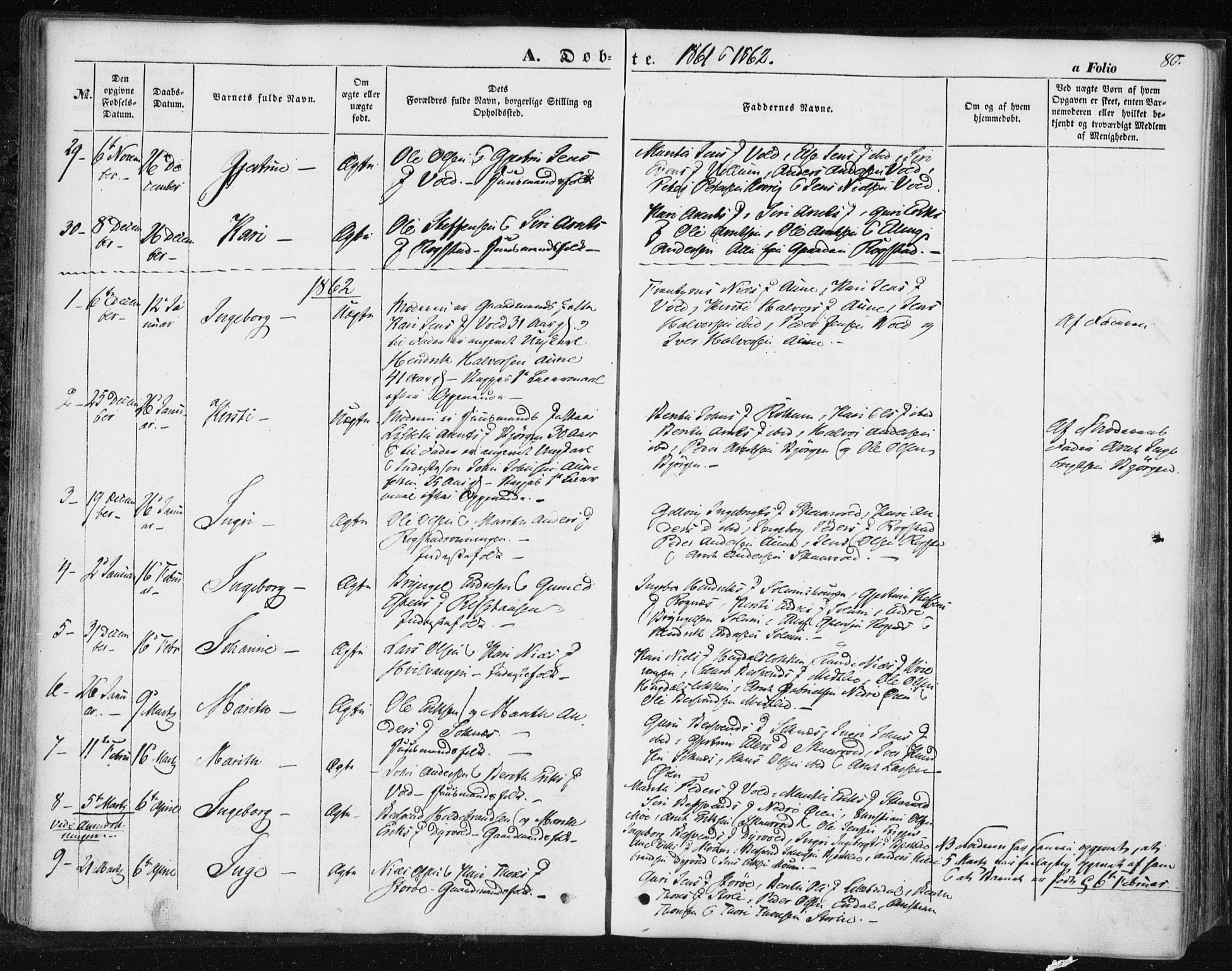 Ministerialprotokoller, klokkerbøker og fødselsregistre - Sør-Trøndelag, SAT/A-1456/687/L1000: Parish register (official) no. 687A06, 1848-1869, p. 80