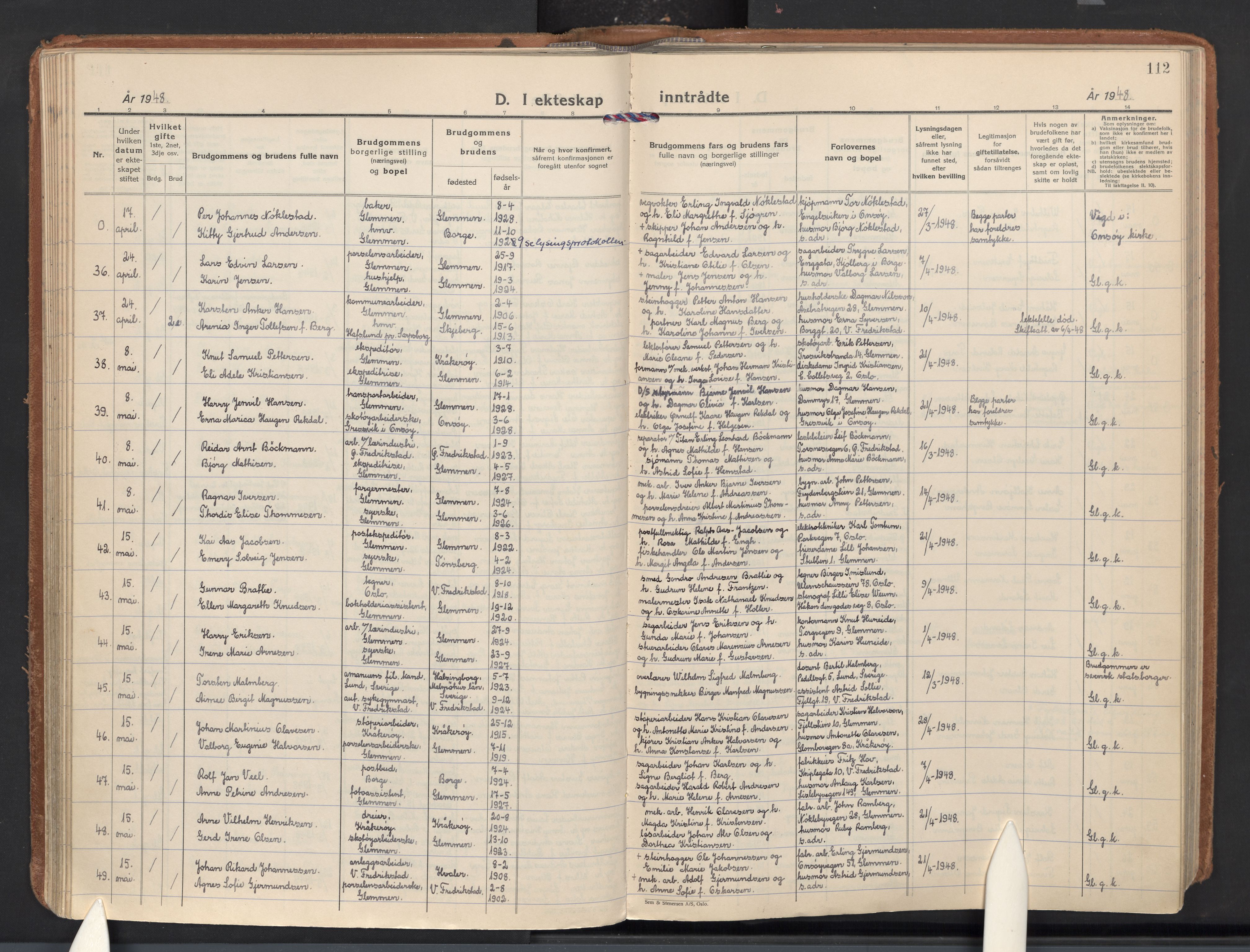 Glemmen prestekontor Kirkebøker, AV/SAO-A-10908/F/Fa/L0020: Parish register (official) no. 20, 1938-1968, p. 112