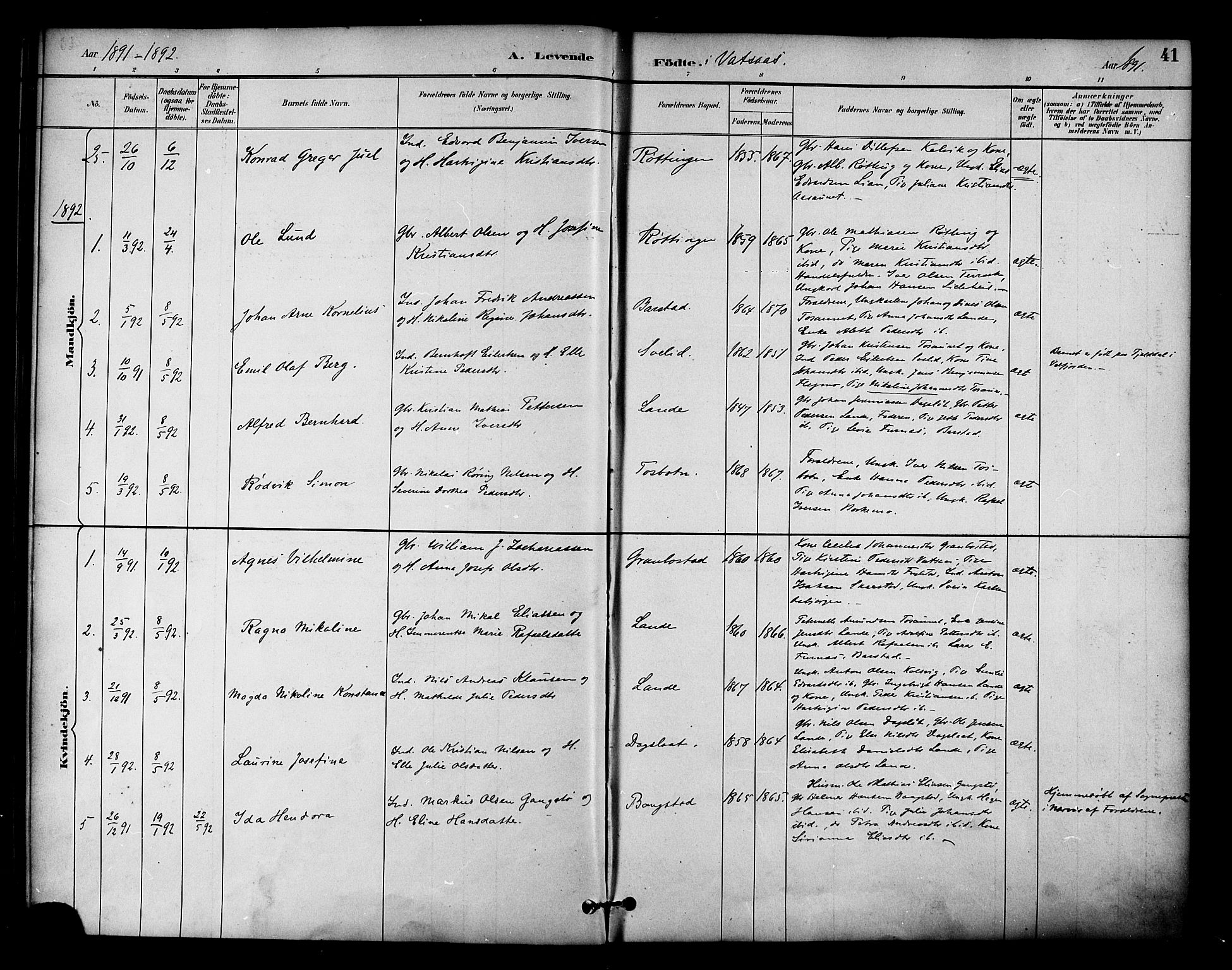 Ministerialprotokoller, klokkerbøker og fødselsregistre - Nordland, AV/SAT-A-1459/810/L0150: Parish register (official) no. 810A10 /1, 1884-1895, p. 41