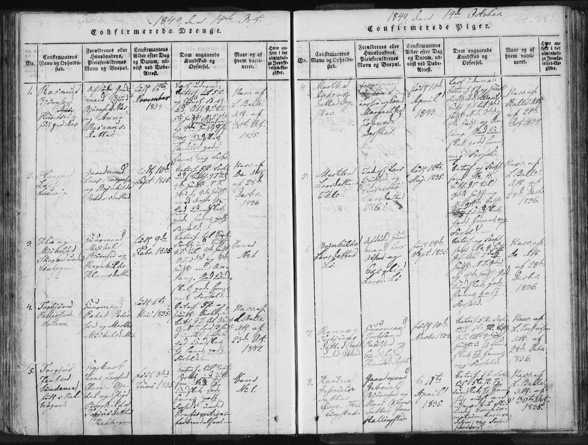 Vikedal sokneprestkontor, SAST/A-101840/01/IV: Parish register (official) no. A 3, 1817-1850, p. 281