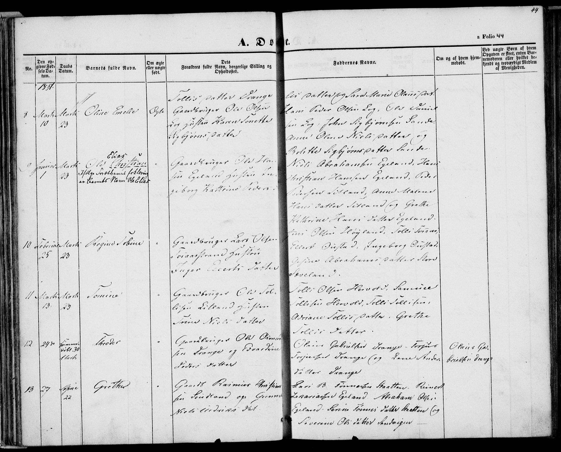 Herad sokneprestkontor, AV/SAK-1111-0018/F/Fa/Faa/L0004: Parish register (official) no. A 4, 1844-1853, p. 44