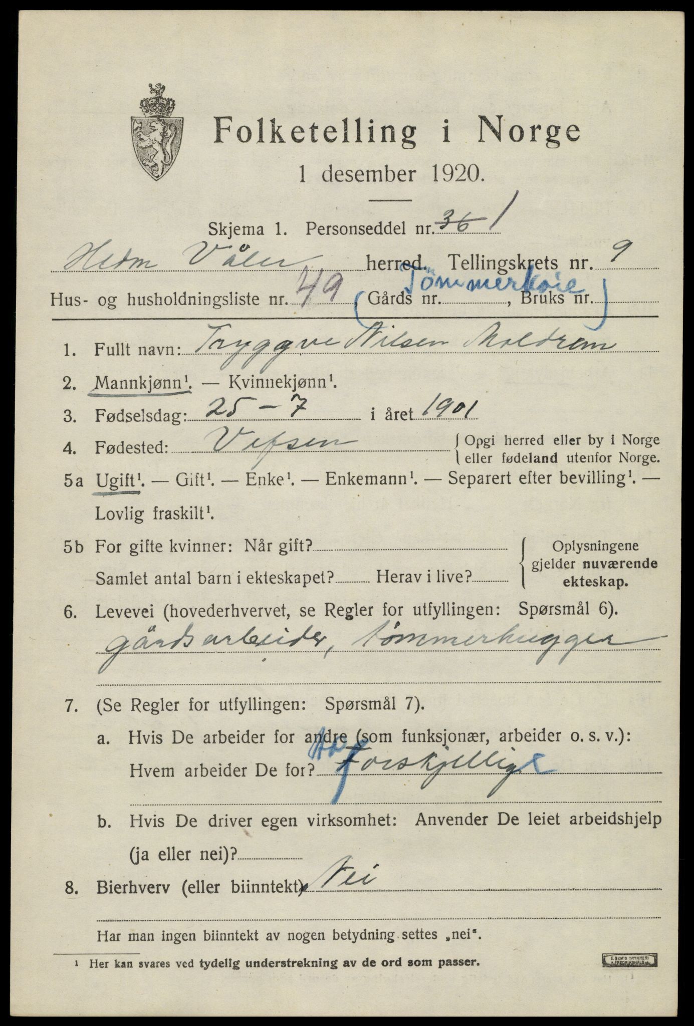 SAH, 1920 census for Våler (Hedmark), 1920, p. 9793