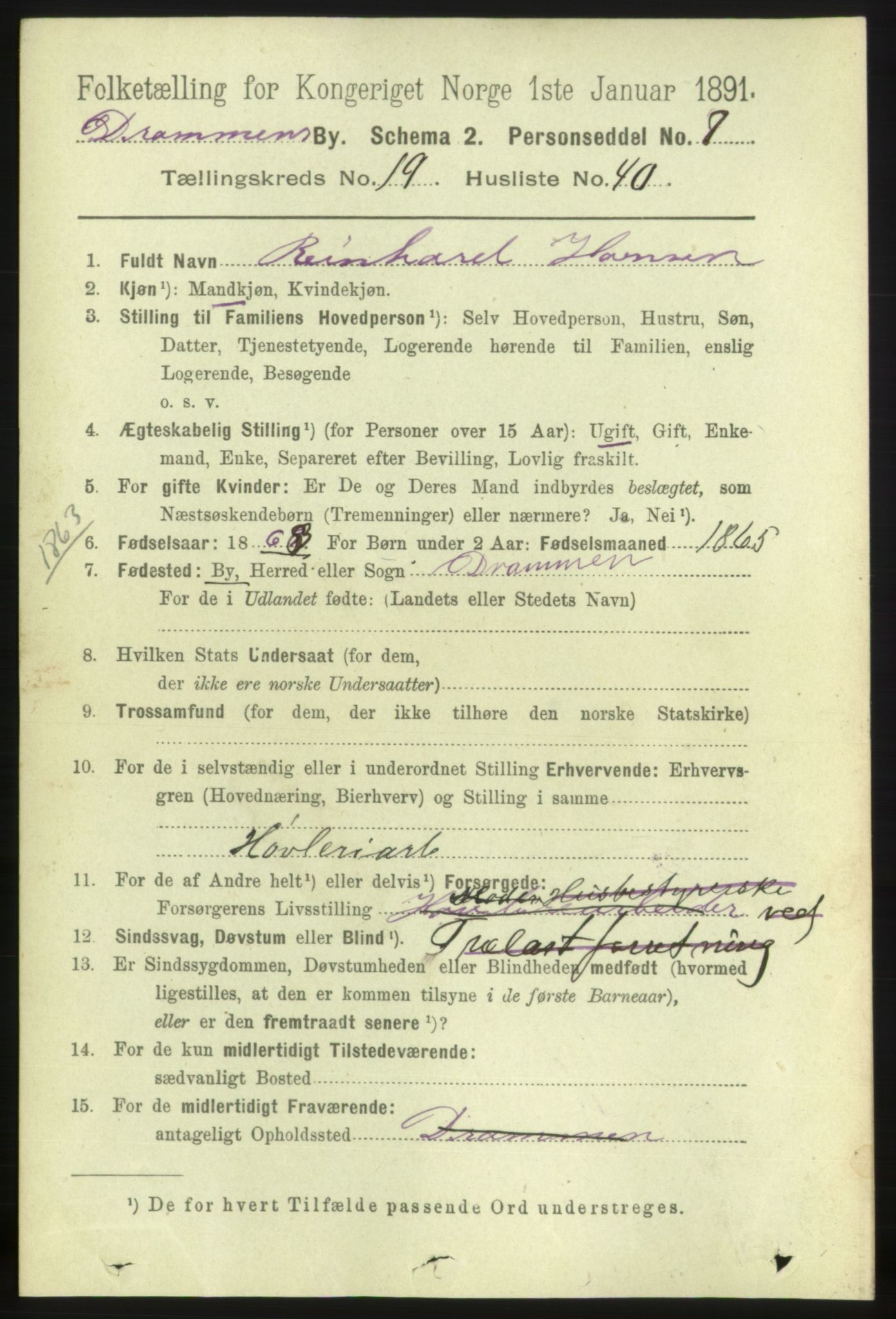 RA, 1891 census for 0602 Drammen, 1891, p. 12498