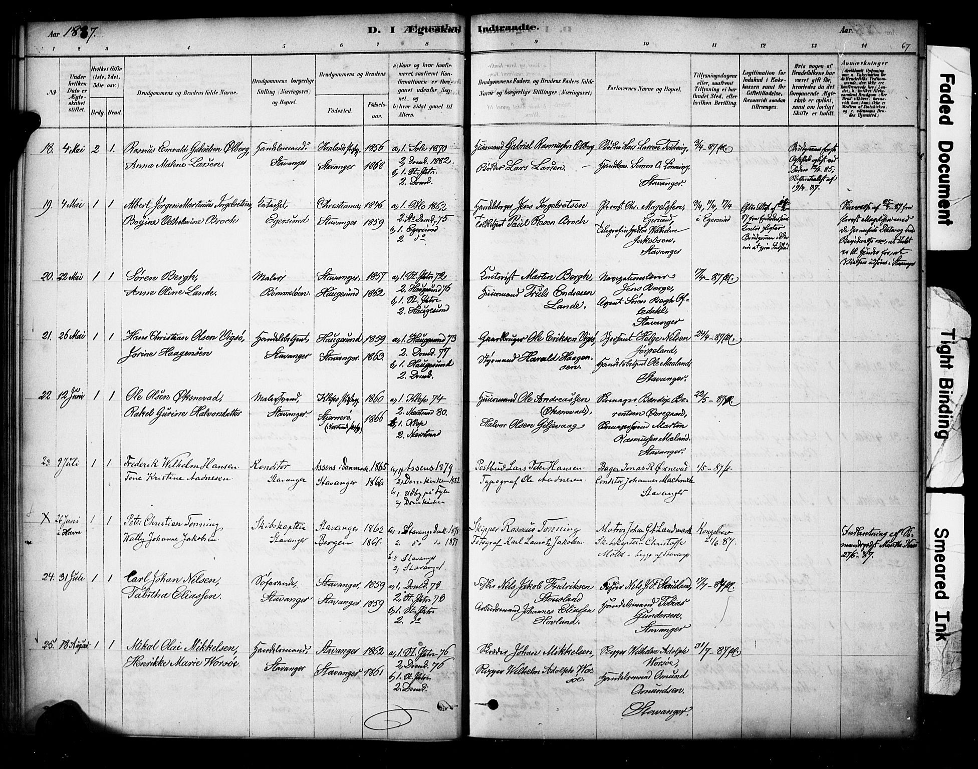 Domkirken sokneprestkontor, AV/SAST-A-101812/001/30/30BA/L0029: Parish register (official) no. A 28, 1878-1904, p. 67