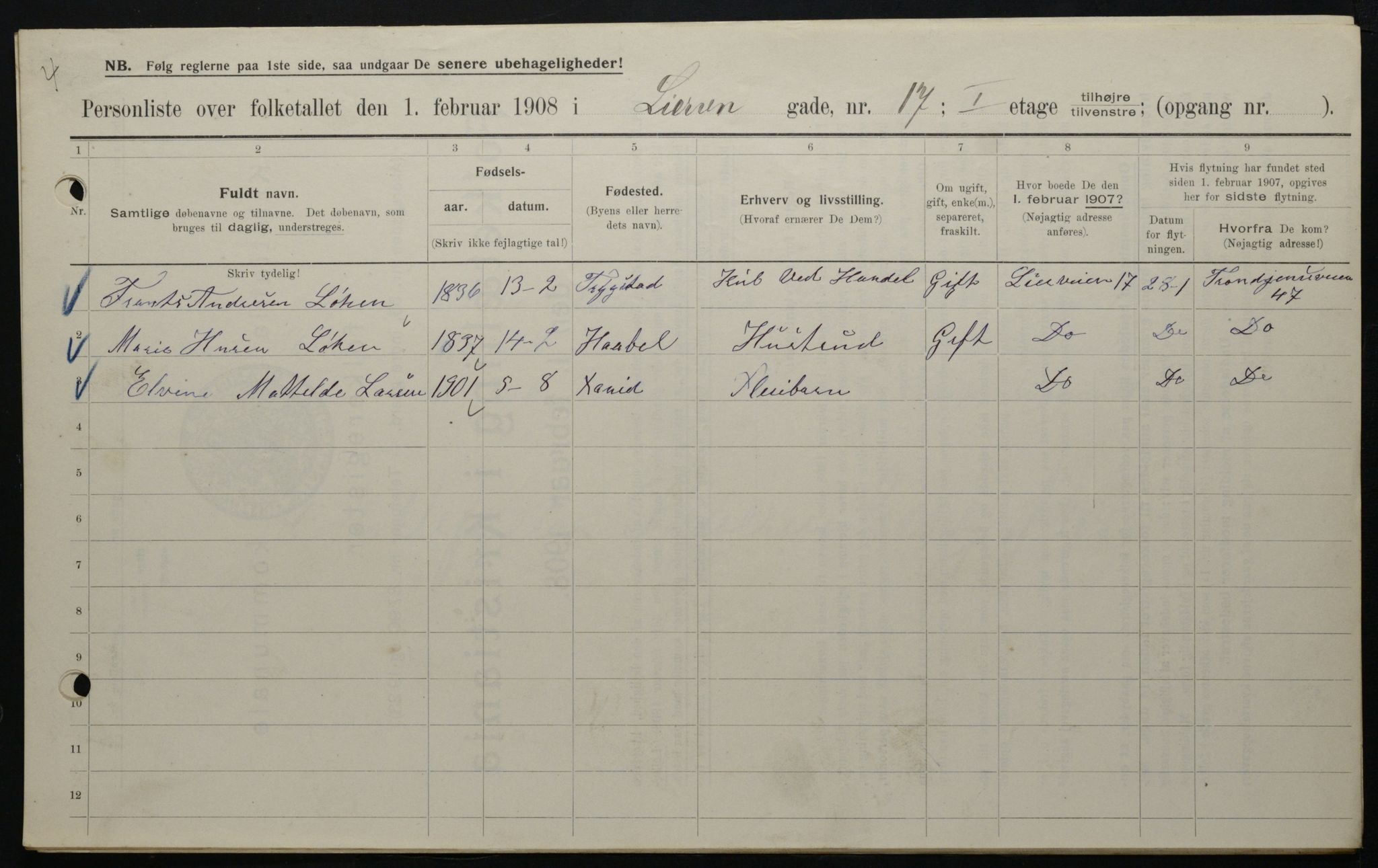 OBA, Municipal Census 1908 for Kristiania, 1908, p. 51615