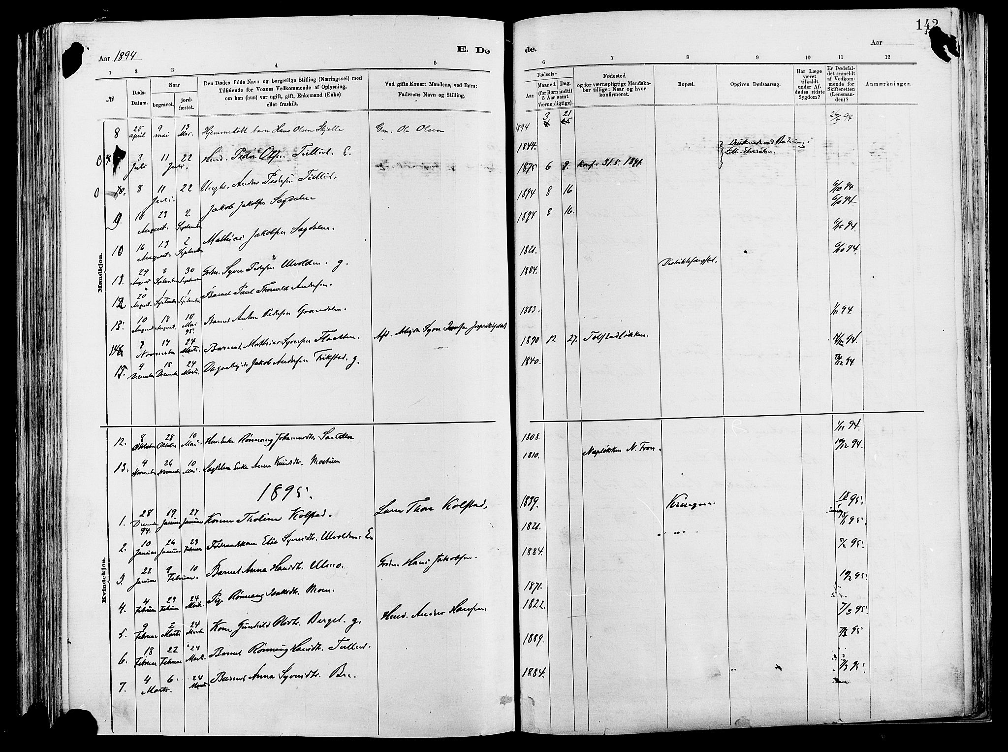 Vågå prestekontor, AV/SAH-PREST-076/H/Ha/Haa/L0008: Parish register (official) no. 8, 1886-1904, p. 142