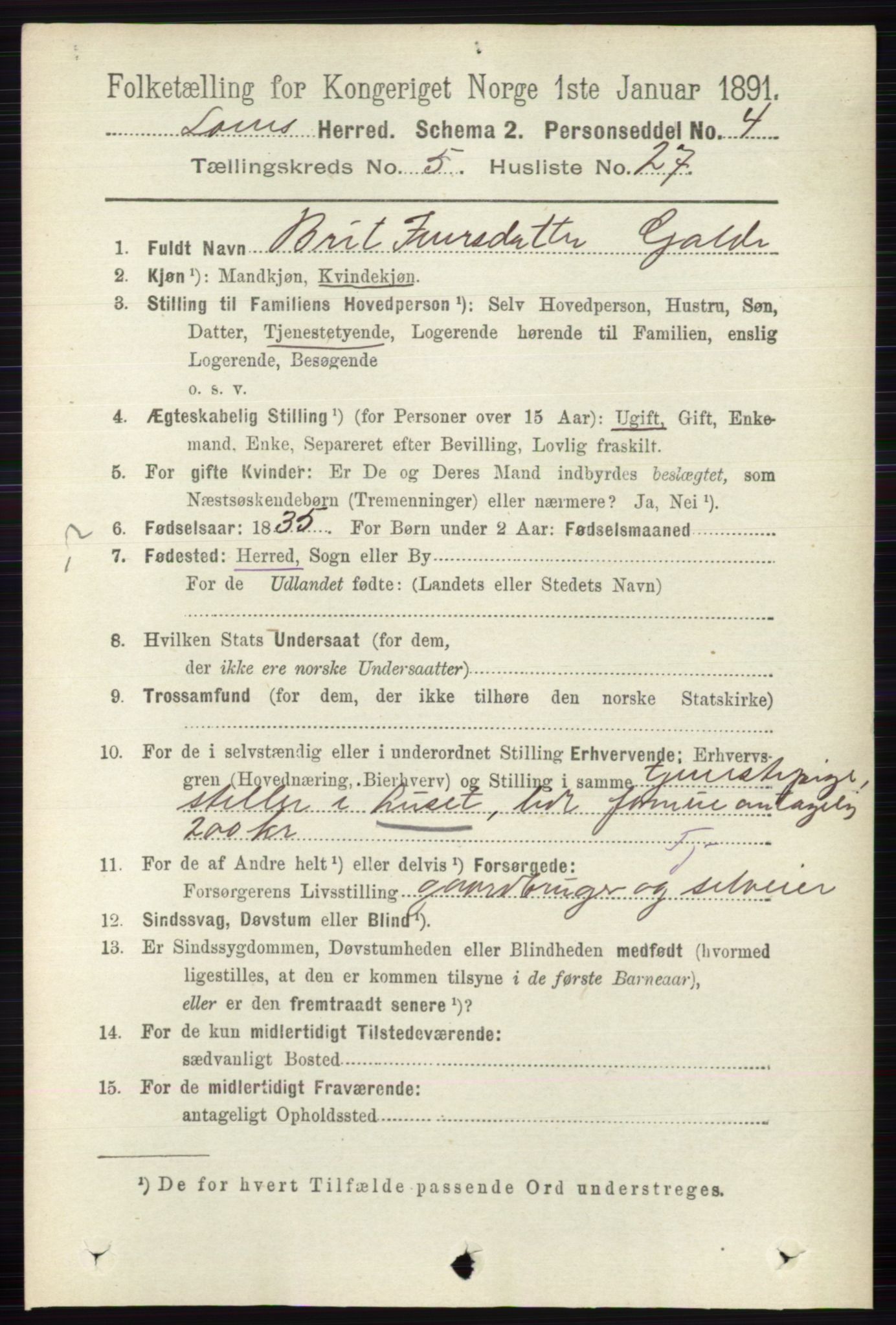 RA, 1891 census for 0514 Lom, 1891, p. 2011