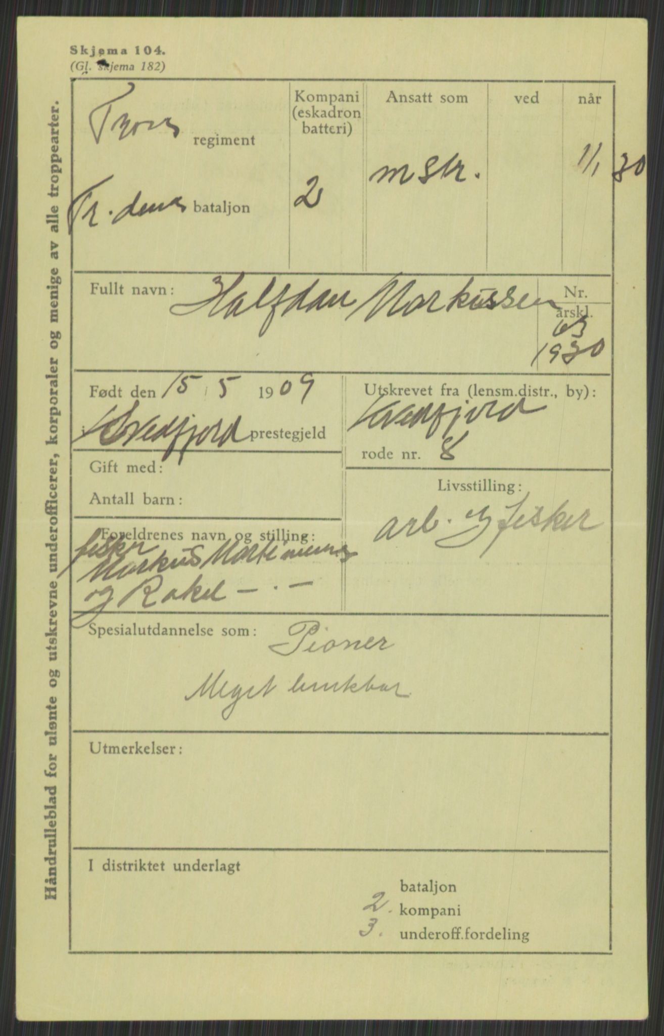 Forsvaret, Troms infanteriregiment nr. 16, AV/RA-RAFA-3146/P/Pa/L0014: Rulleblad for regimentets menige mannskaper, årsklasse 1930, 1930, p. 611