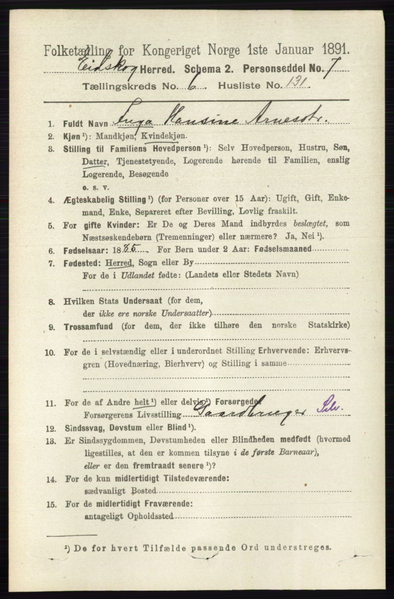 RA, 1891 census for 0420 Eidskog, 1891, p. 3538