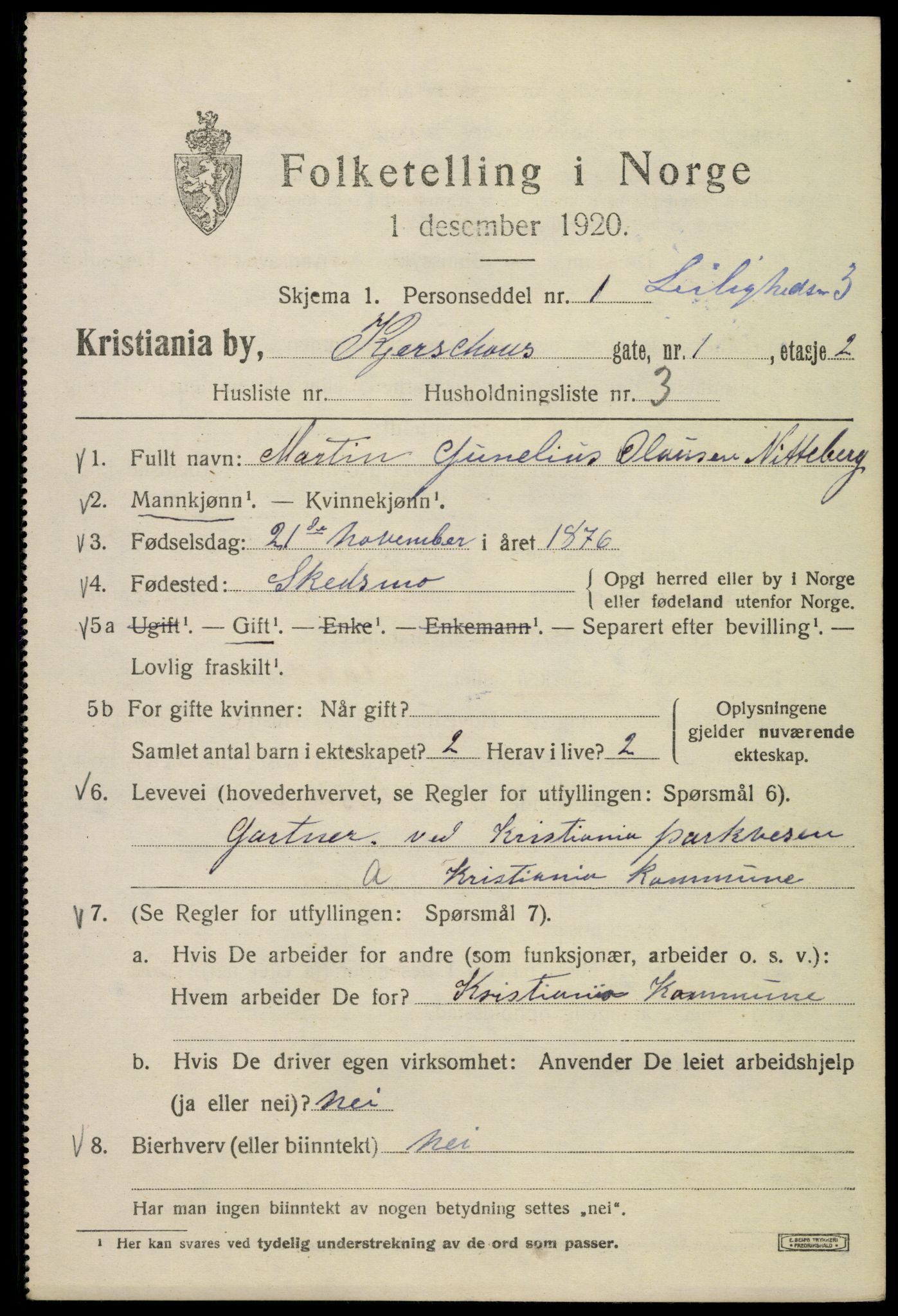 SAO, 1920 census for Kristiania, 1920, p. 340401