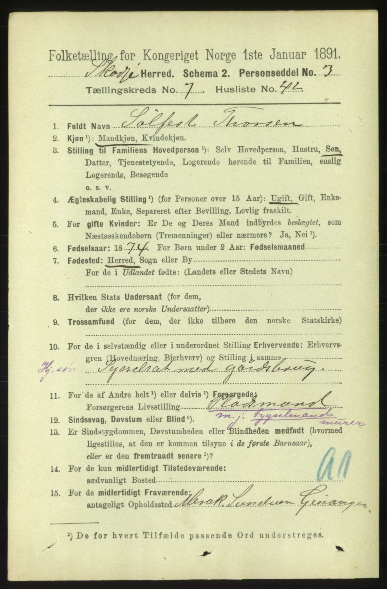 RA, 1891 census for 1529 Skodje, 1891, p. 1660