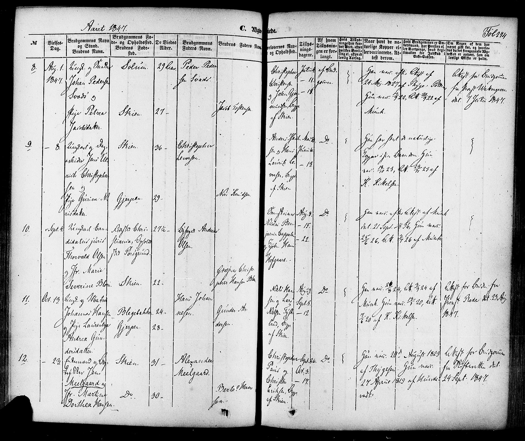 Skien kirkebøker, AV/SAKO-A-302/F/Fa/L0006a: Parish register (official) no. 6A, 1843-1856, p. 274