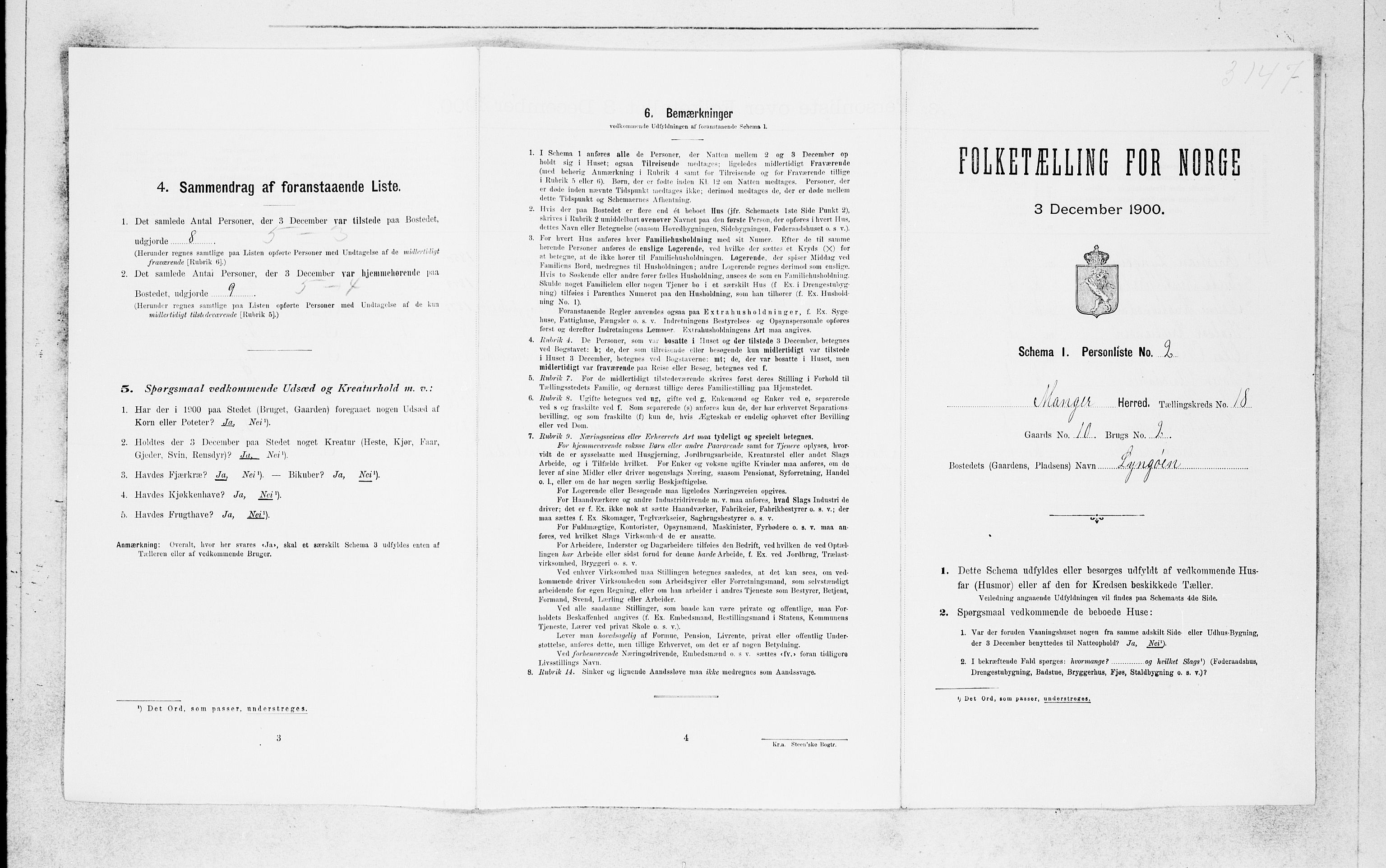 SAB, 1900 census for Manger, 1900, p. 1698