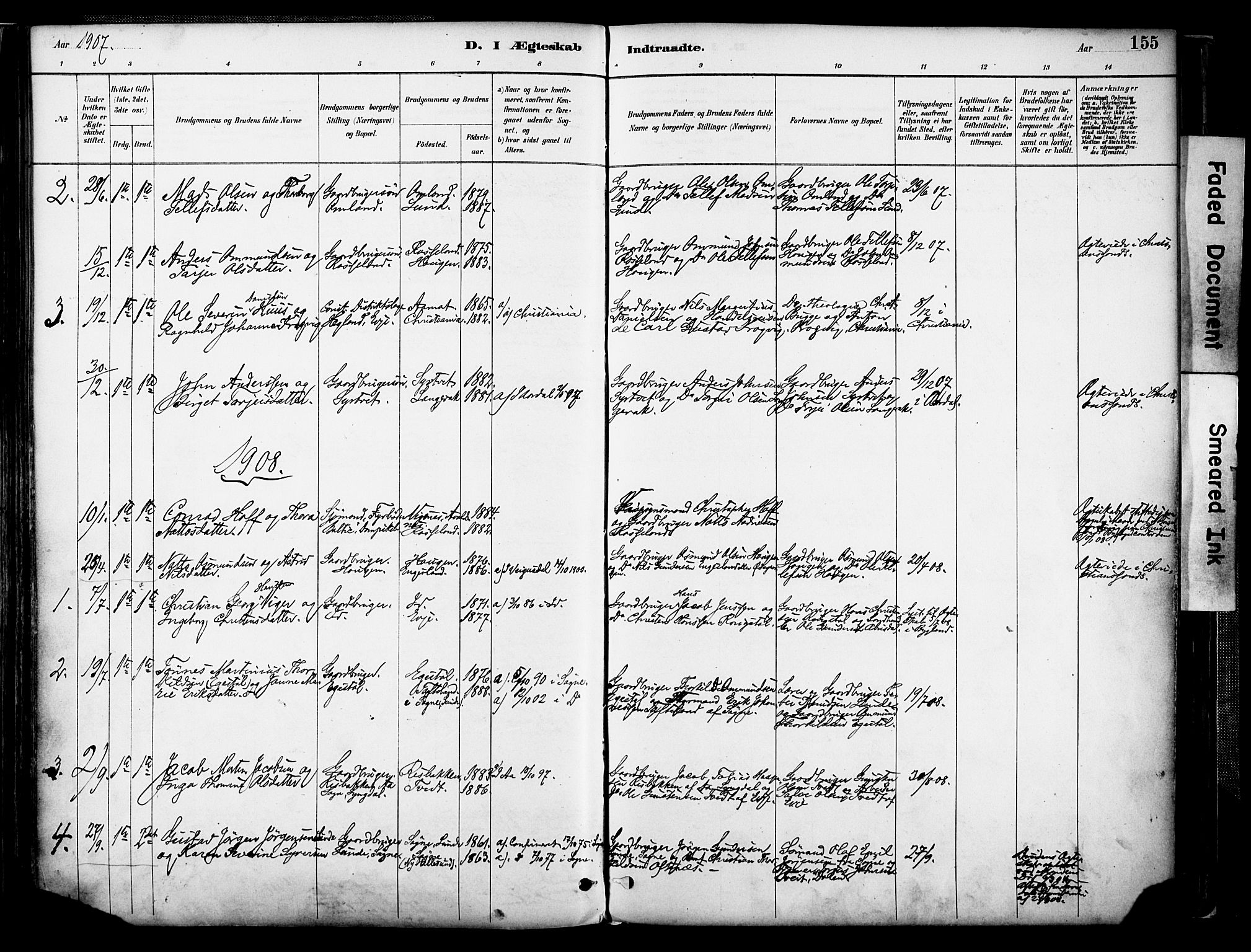 Evje sokneprestkontor, AV/SAK-1111-0008/F/Fa/Faa/L0007: Parish register (official) no. A 7, 1884-1909, p. 155