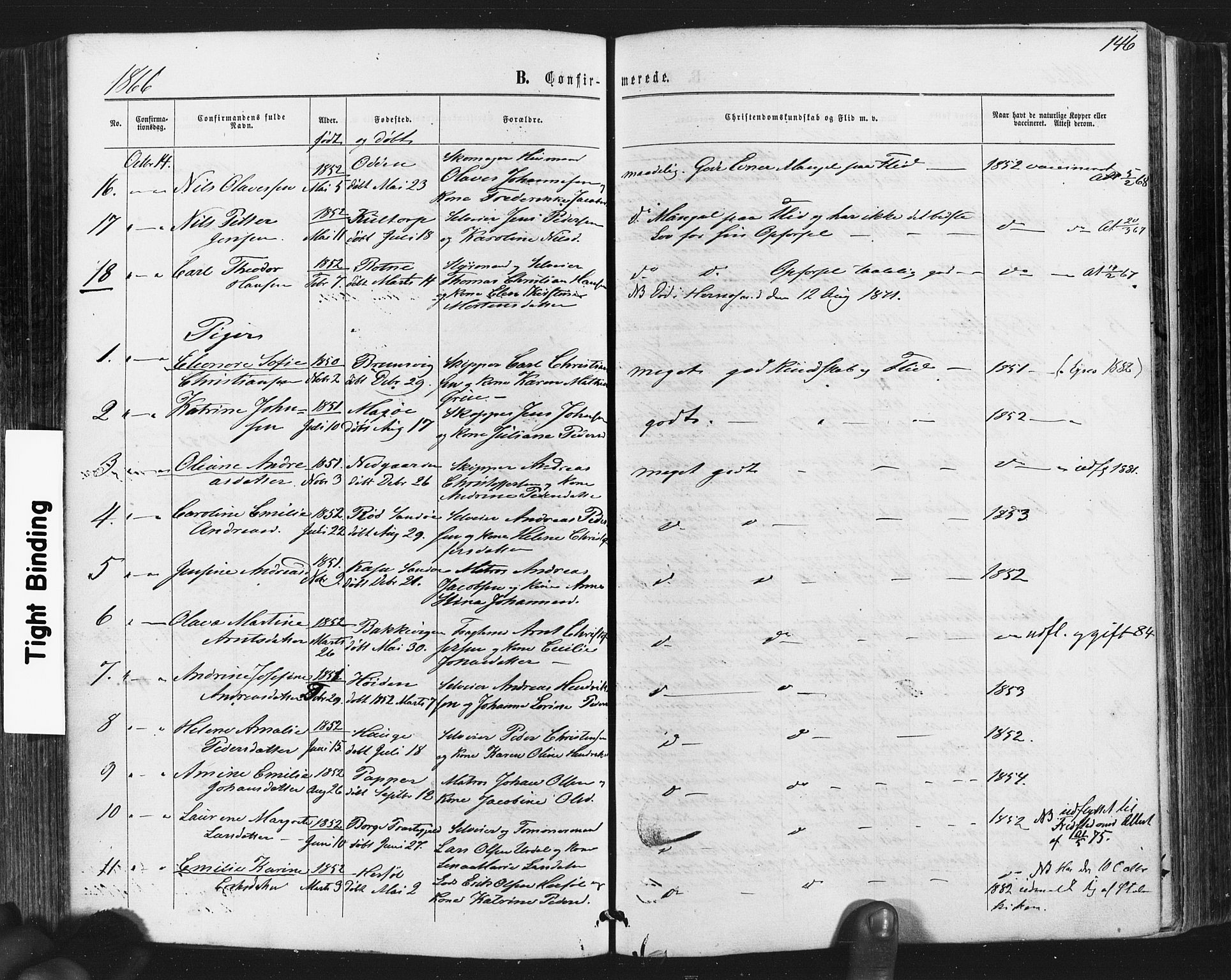 Hvaler prestekontor Kirkebøker, AV/SAO-A-2001/F/Fa/L0007: Parish register (official) no. I 7, 1864-1878, p. 146