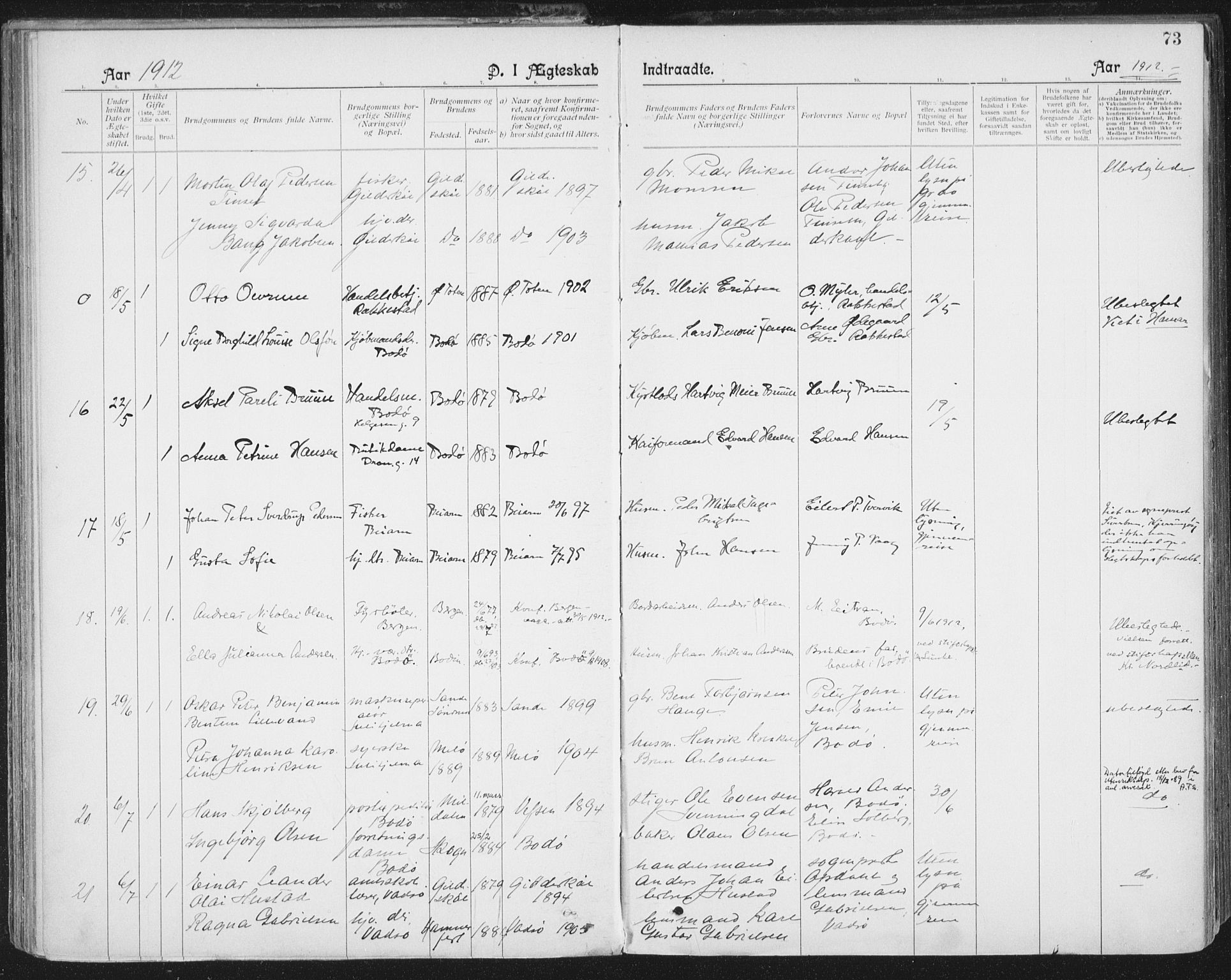 Ministerialprotokoller, klokkerbøker og fødselsregistre - Nordland, AV/SAT-A-1459/801/L0012: Parish register (official) no. 801A12, 1900-1916, p. 73