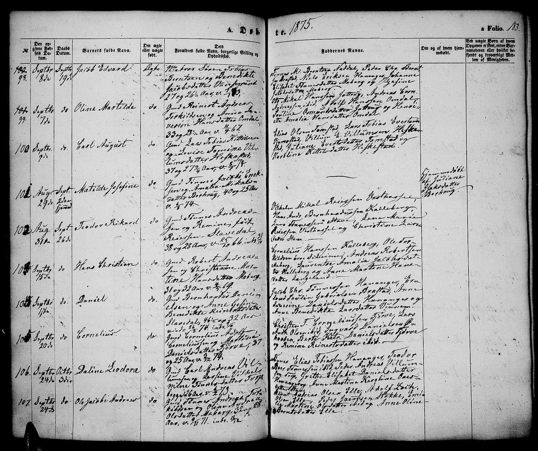 Lista sokneprestkontor, AV/SAK-1111-0027/F/Fb/L0003: Parish register (copy) no. B 3, 1862-1877, p. 183