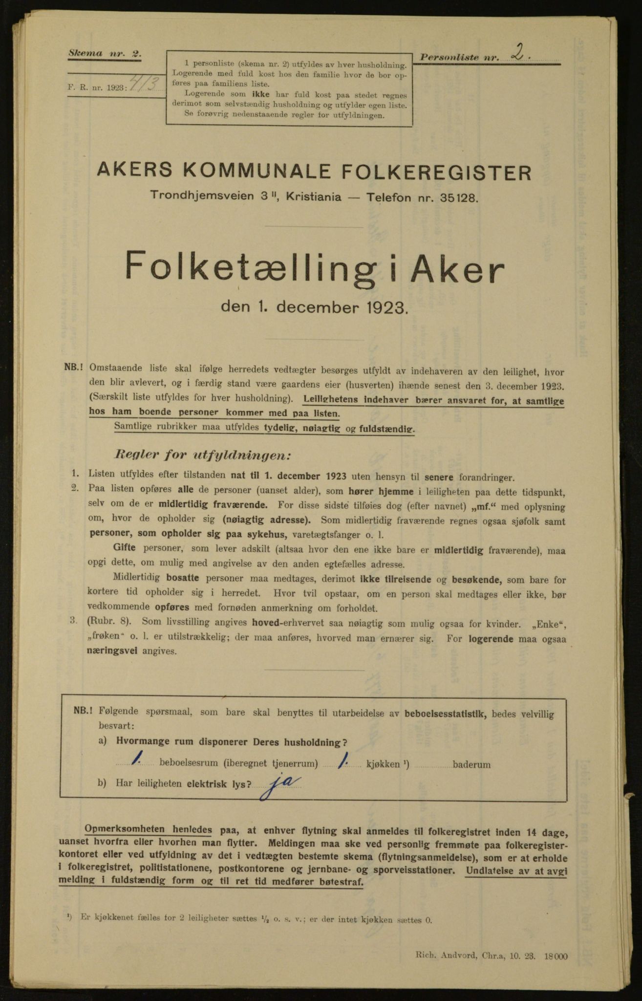 , Municipal Census 1923 for Aker, 1923, p. 2578