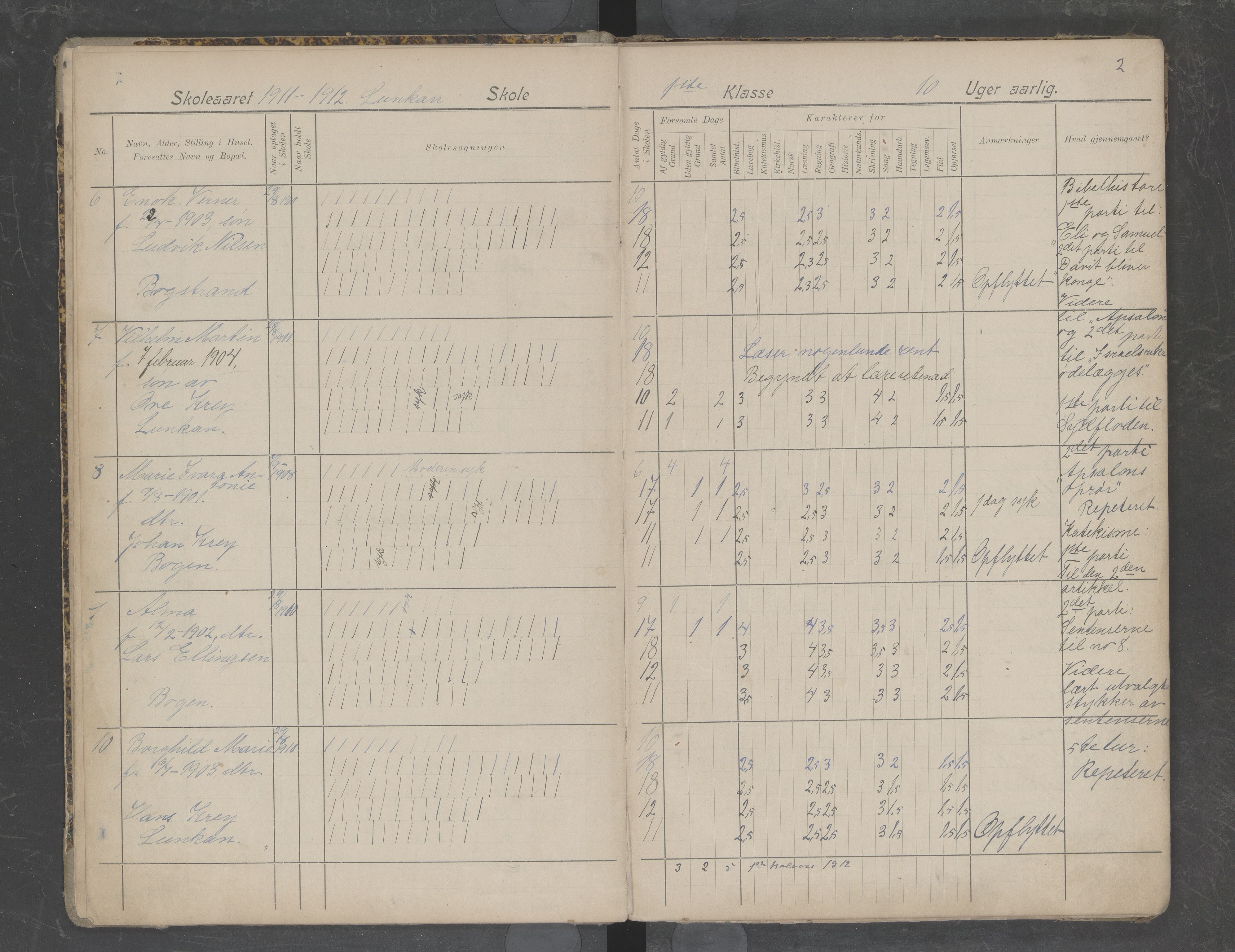 Hadsel kommune. Lonkan skolekrets, AIN/K-18660.510.05/G/L0002: Skoleprotokoll Lonkan skole, 1911-1919