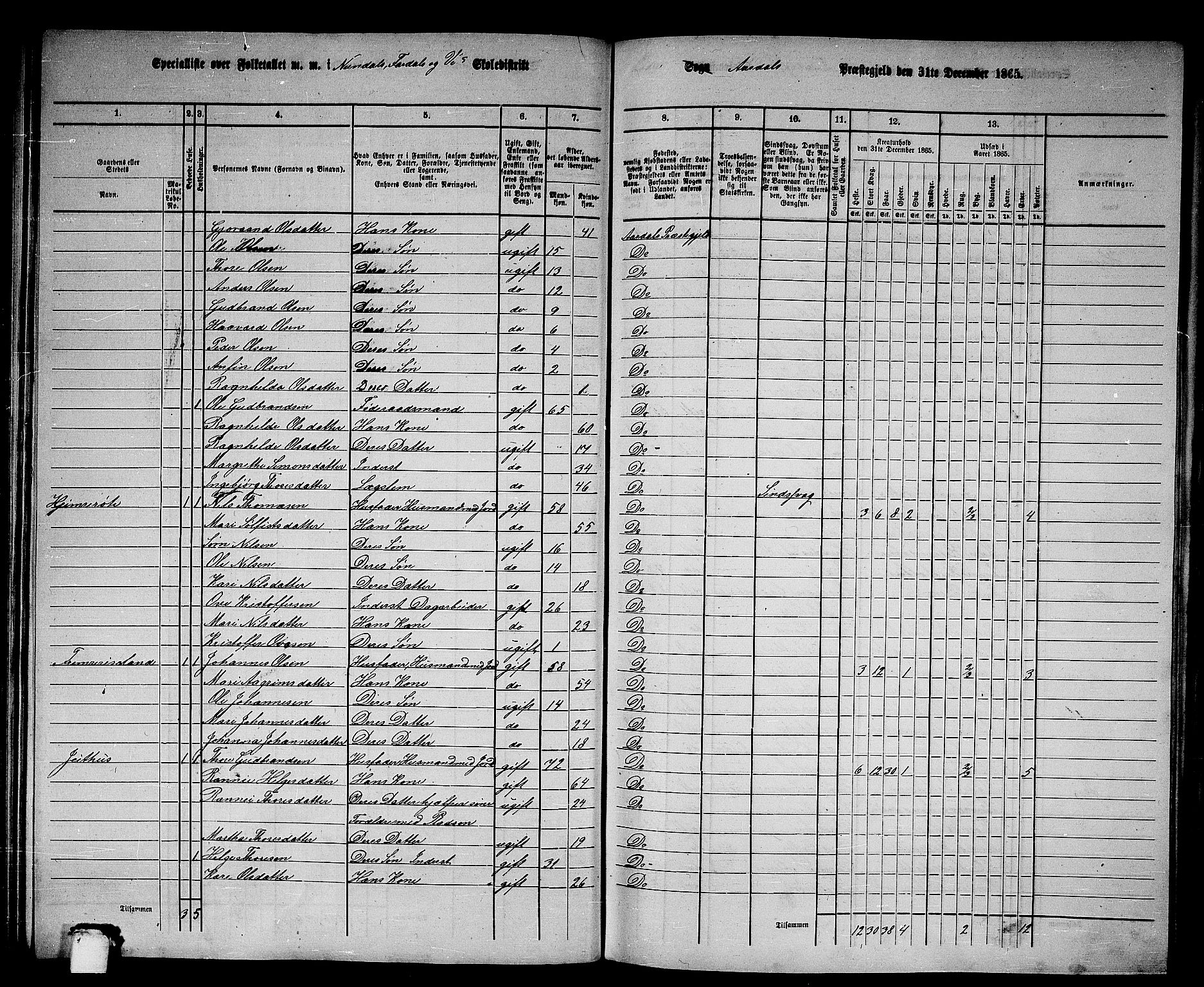 RA, 1865 census for Årdal, 1865, p. 57