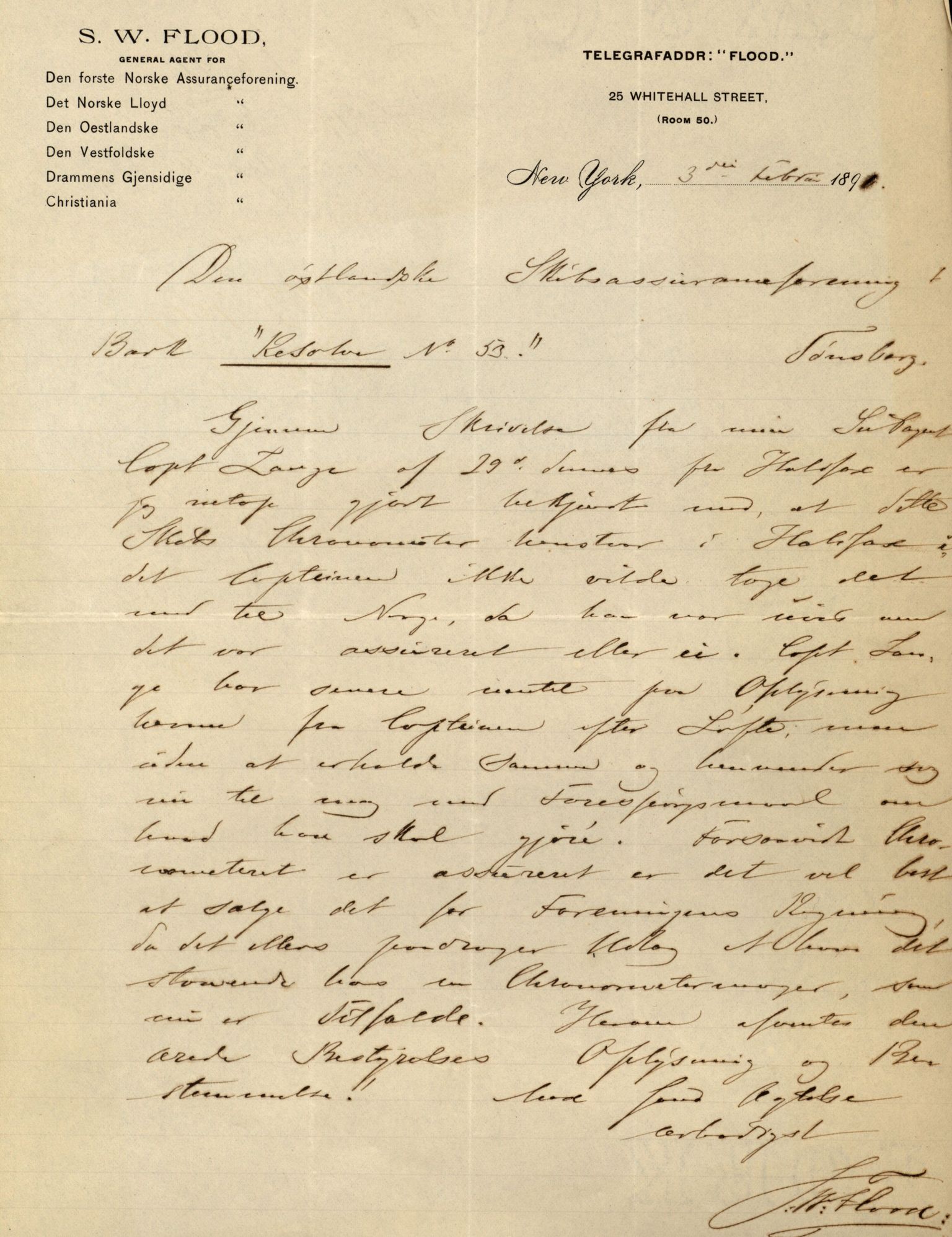 Pa 63 - Østlandske skibsassuranceforening, VEMU/A-1079/G/Ga/L0026/0009: Havaridokumenter / Rex, Resolve, Regulator, Familien, Falcon, Johanne, 1890, p. 8
