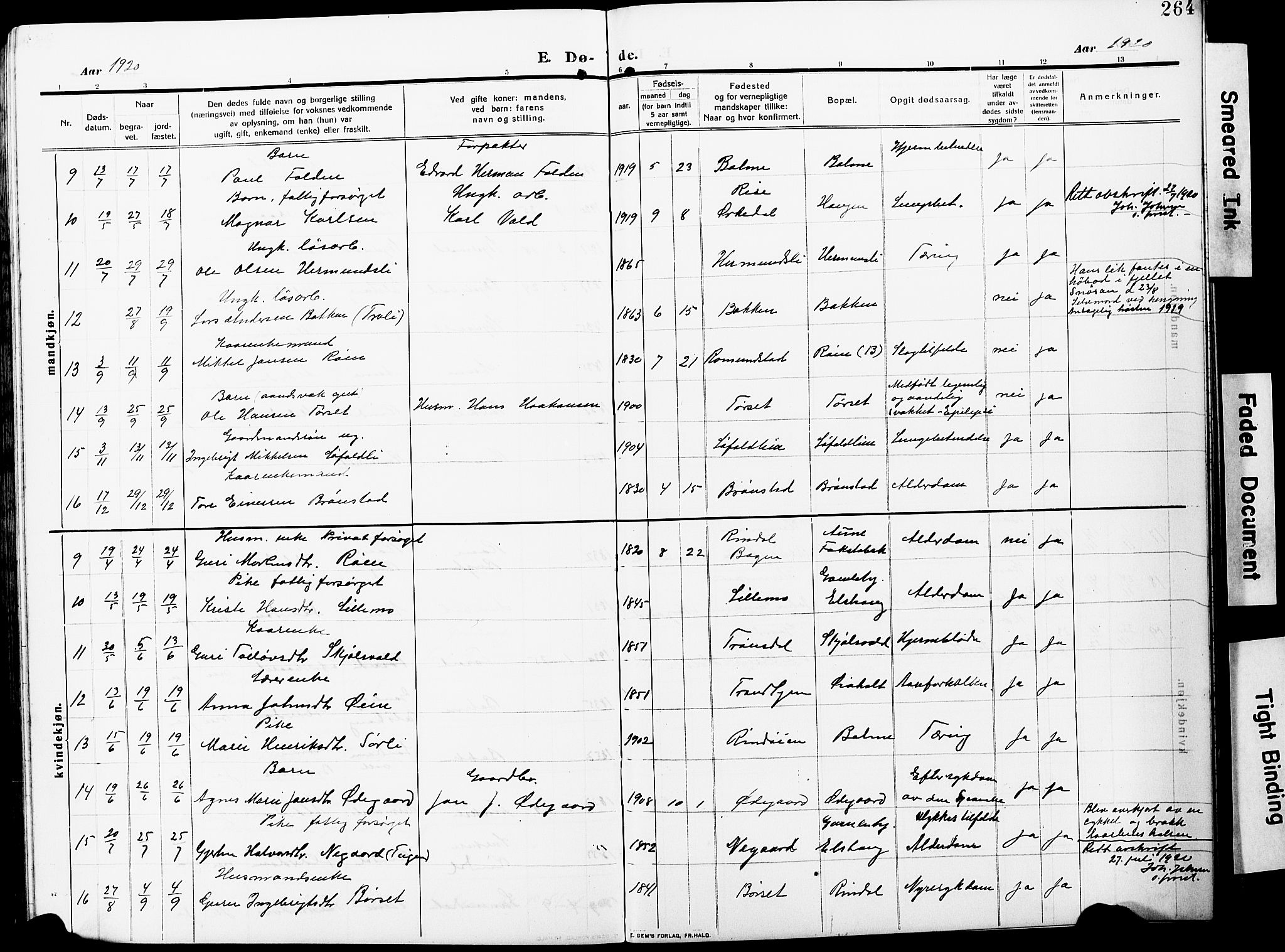 Ministerialprotokoller, klokkerbøker og fødselsregistre - Møre og Romsdal, AV/SAT-A-1454/598/L1079: Parish register (copy) no. 598C04, 1909-1927, p. 264