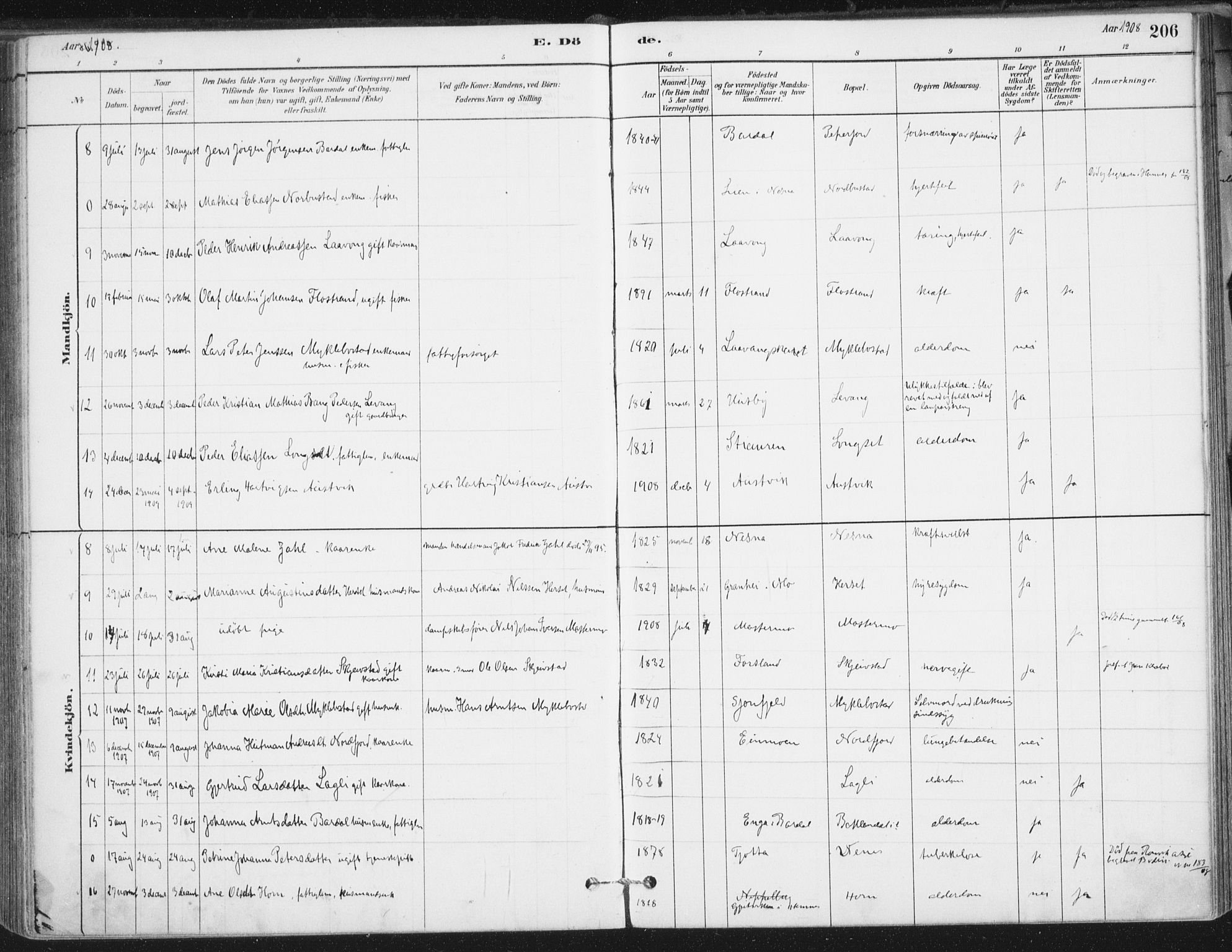 Ministerialprotokoller, klokkerbøker og fødselsregistre - Nordland, AV/SAT-A-1459/838/L0553: Parish register (official) no. 838A11, 1880-1910, p. 206