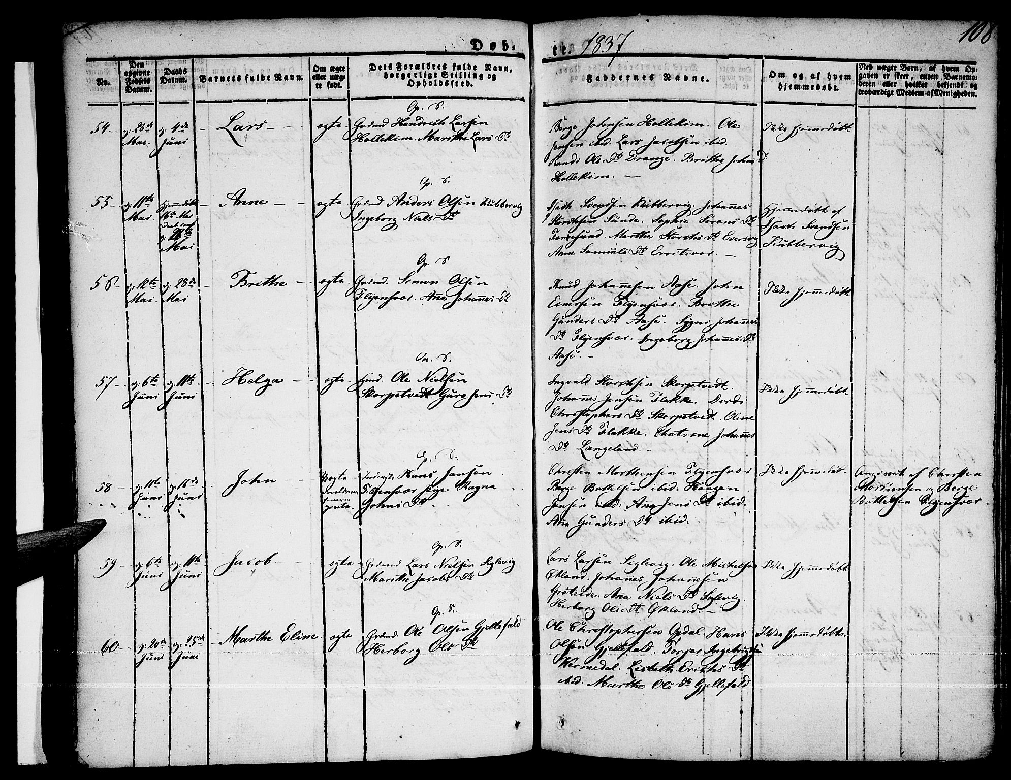 Tysnes sokneprestembete, AV/SAB-A-78601/H/Haa: Parish register (official) no. A 8, 1826-1837, p. 108