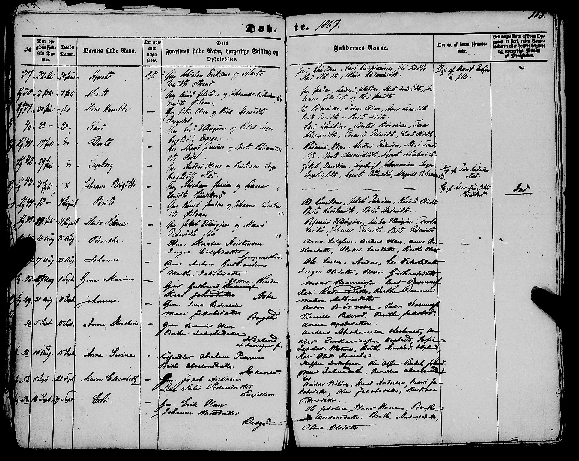 Gloppen sokneprestembete, AV/SAB-A-80101/H/Haa/Haaa/L0009: Parish register (official) no. A 9, 1855-1870, p. 113