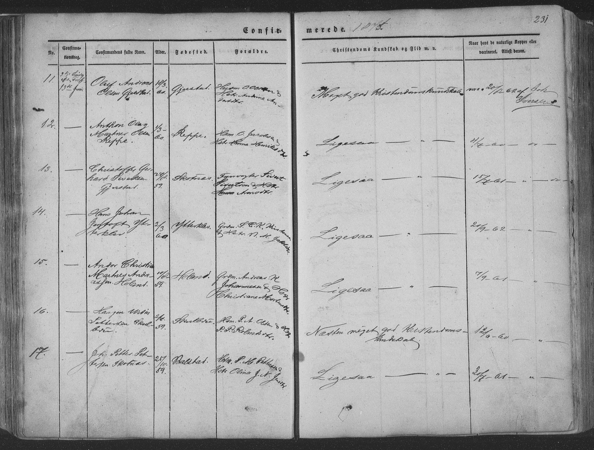 Ministerialprotokoller, klokkerbøker og fødselsregistre - Nordland, AV/SAT-A-1459/881/L1165: Parish register (copy) no. 881C02, 1854-1876, p. 231