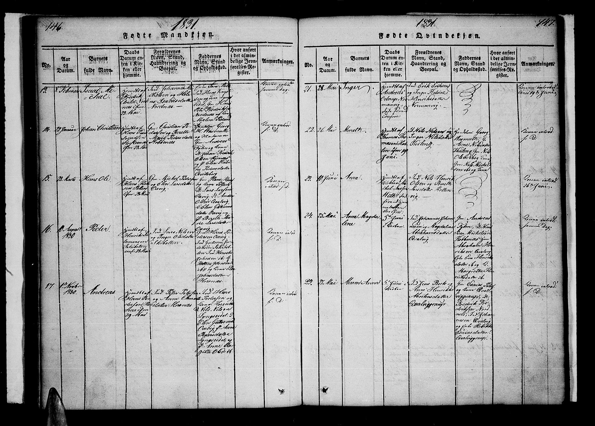 Lyngen sokneprestembete, AV/SATØ-S-1289/H/He/Hea/L0003kirke: Parish register (official) no. 3, 1822-1838, p. 146-147