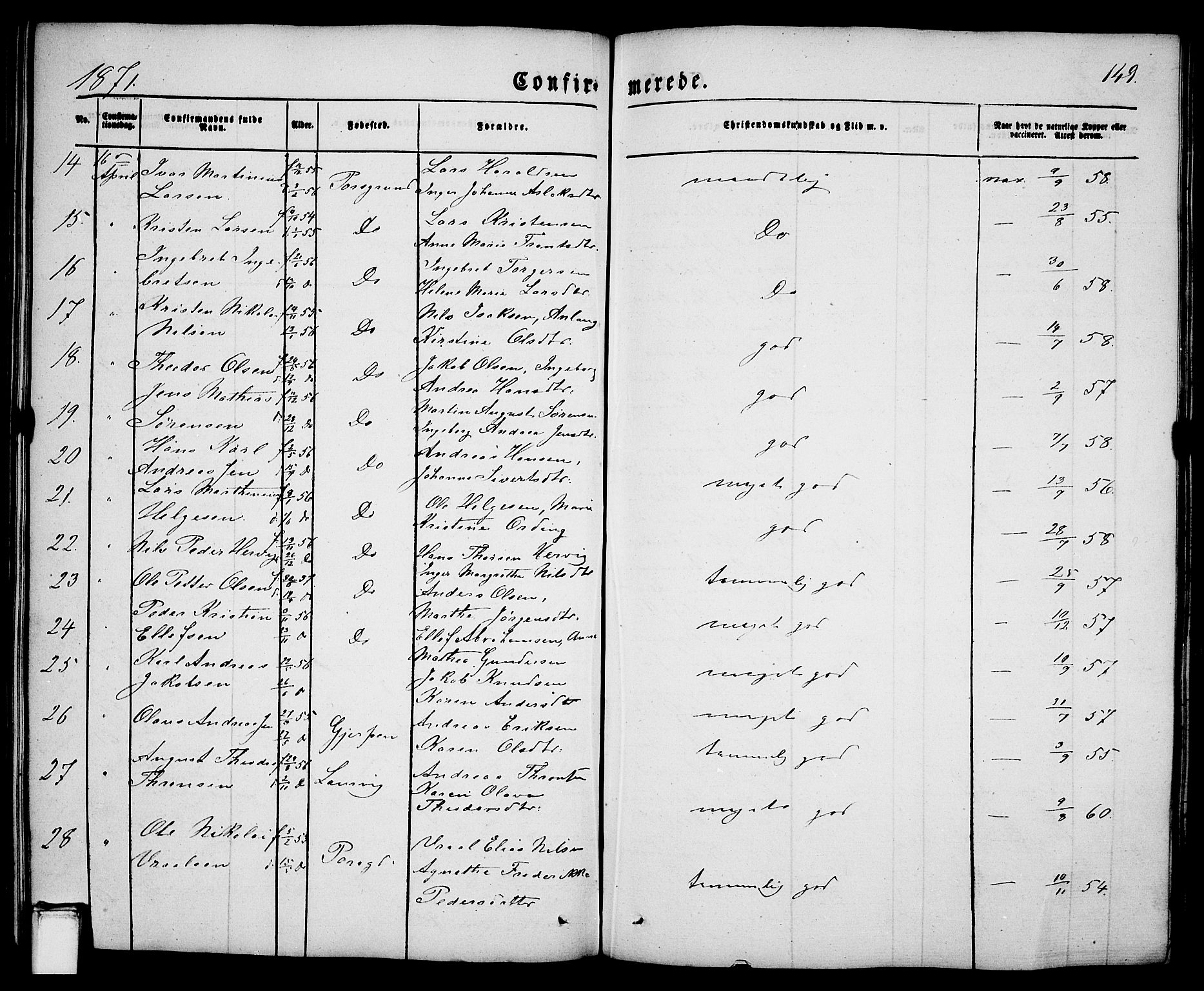 Porsgrunn kirkebøker , SAKO/A-104/G/Ga/L0002: Parish register (copy) no. I 2, 1847-1877, p. 149