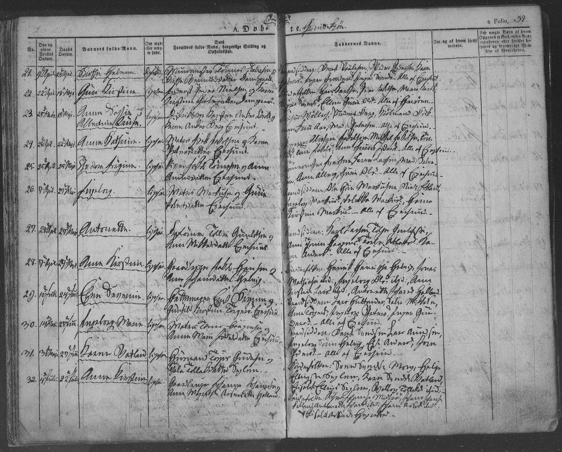 Eigersund sokneprestkontor, SAST/A-101807/S08/L0009: Parish register (official) no. A 9, 1827-1850, p. 38