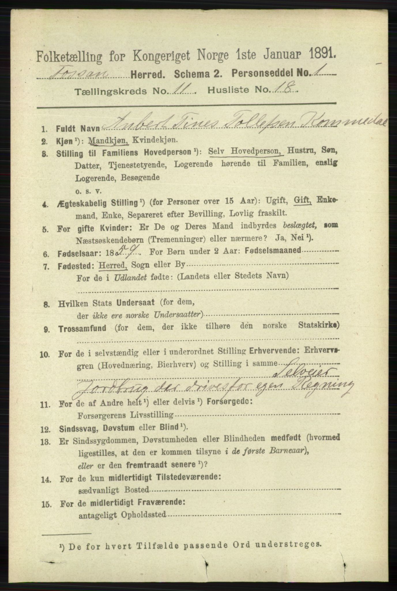 RA, 1891 census for 1129 Forsand, 1891, p. 1907