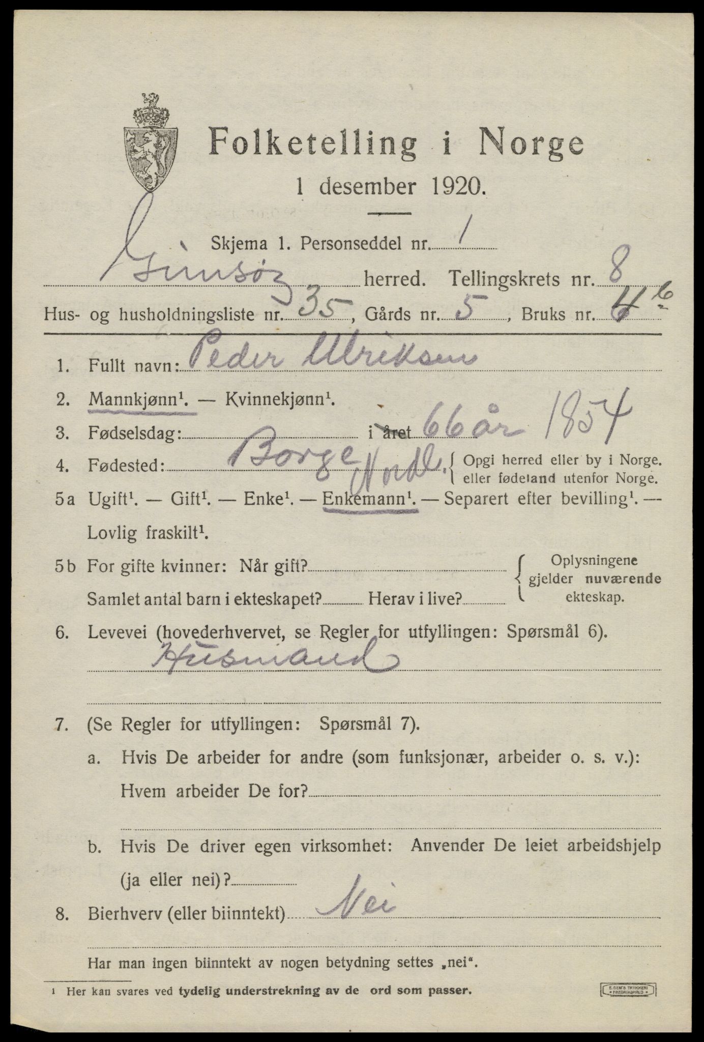 SAT, 1920 census for Gimsøy, 1920, p. 3551