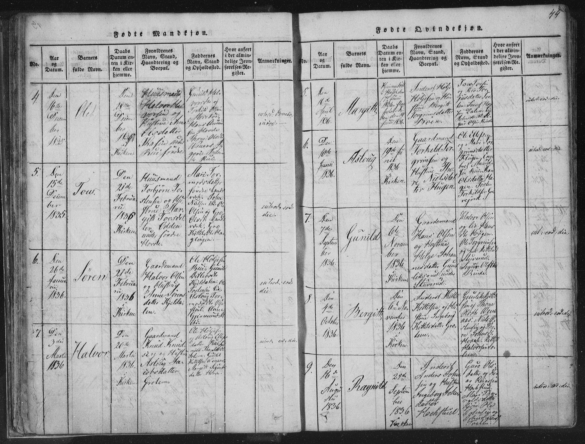 Hjartdal kirkebøker, SAKO/A-270/F/Fc/L0001: Parish register (official) no. III 1, 1815-1843, p. 44
