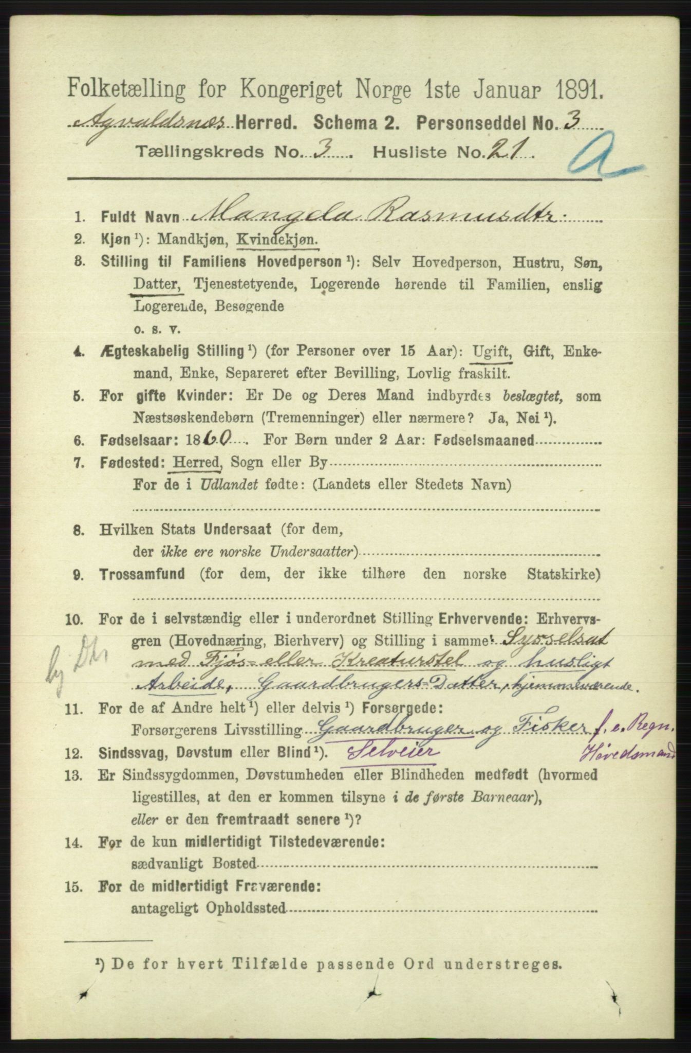 RA, 1891 census for 1147 Avaldsnes, 1891, p. 1122