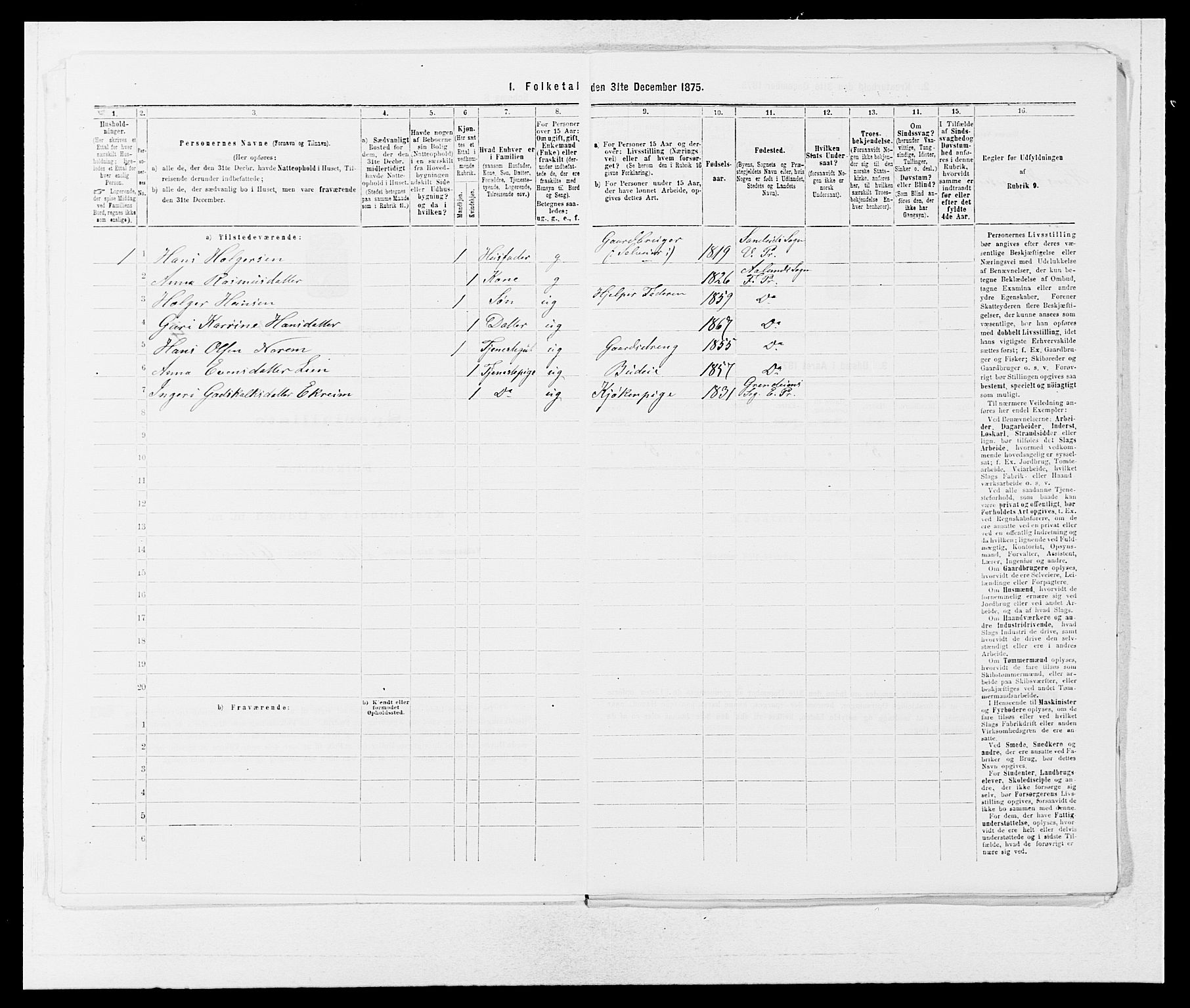 SAB, 1875 census for 1213P Fjelberg, 1875, p. 264