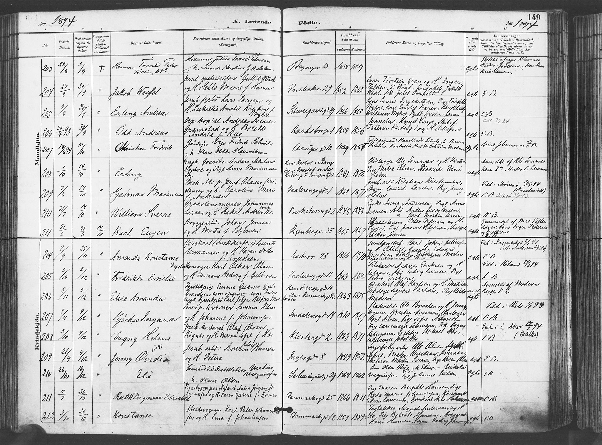 Gamlebyen prestekontor Kirkebøker, AV/SAO-A-10884/F/Fa/L0007: Parish register (official) no. 7, 1889-1899, p. 149