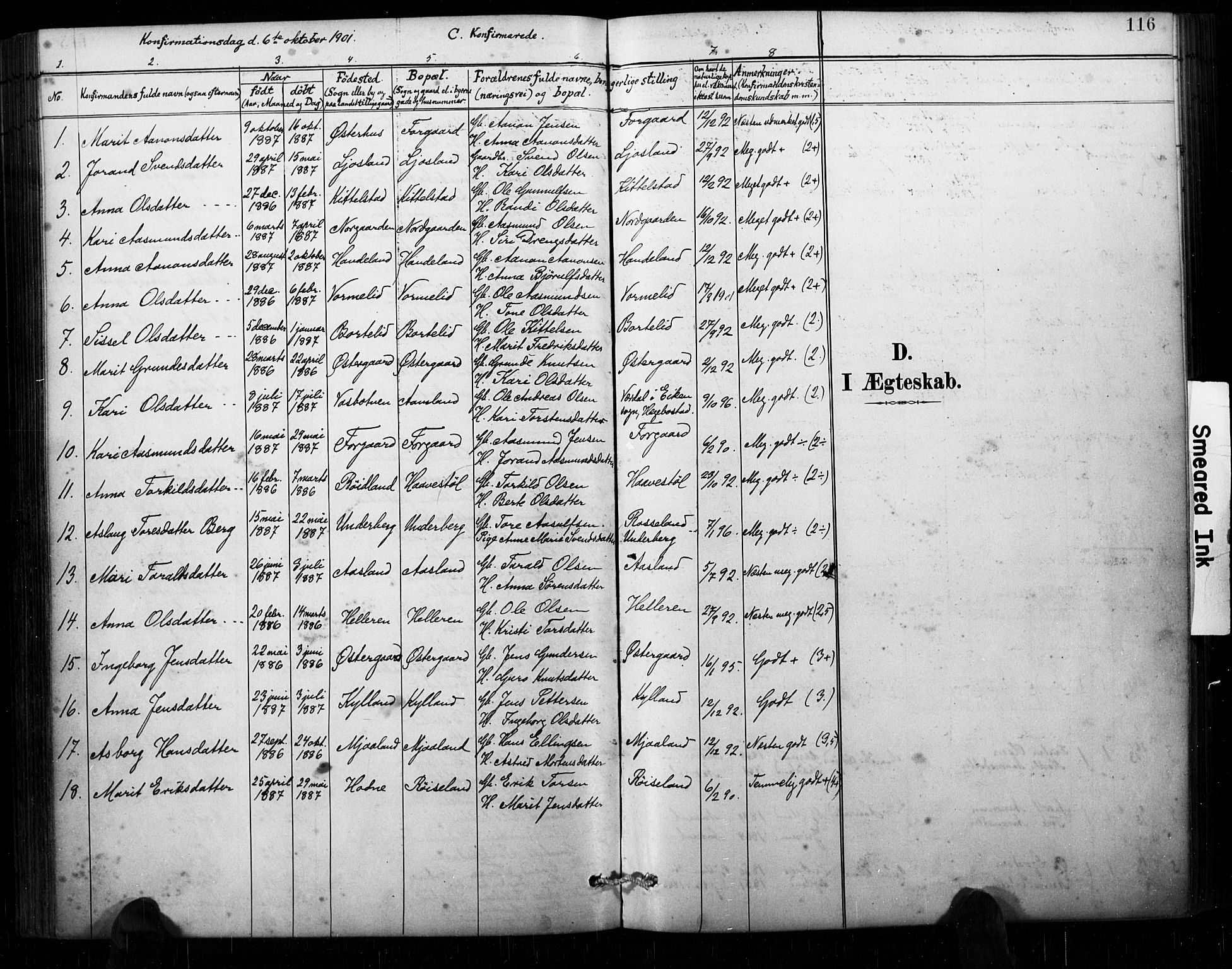 Åseral sokneprestkontor, SAK/1111-0051/F/Fa/L0003: Parish register (official) no. A 3, 1884-1901, p. 116