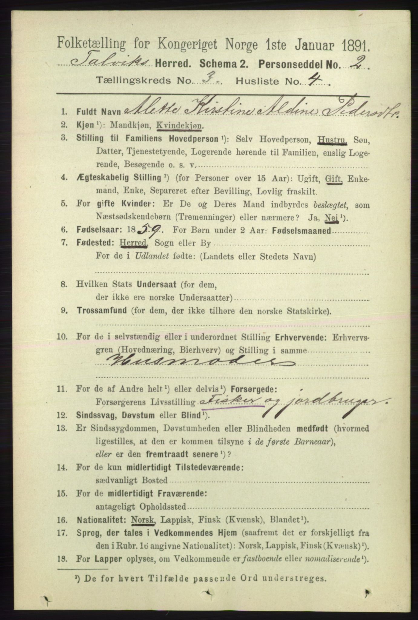 RA, 1891 census for 2013 Talvik, 1891, p. 738