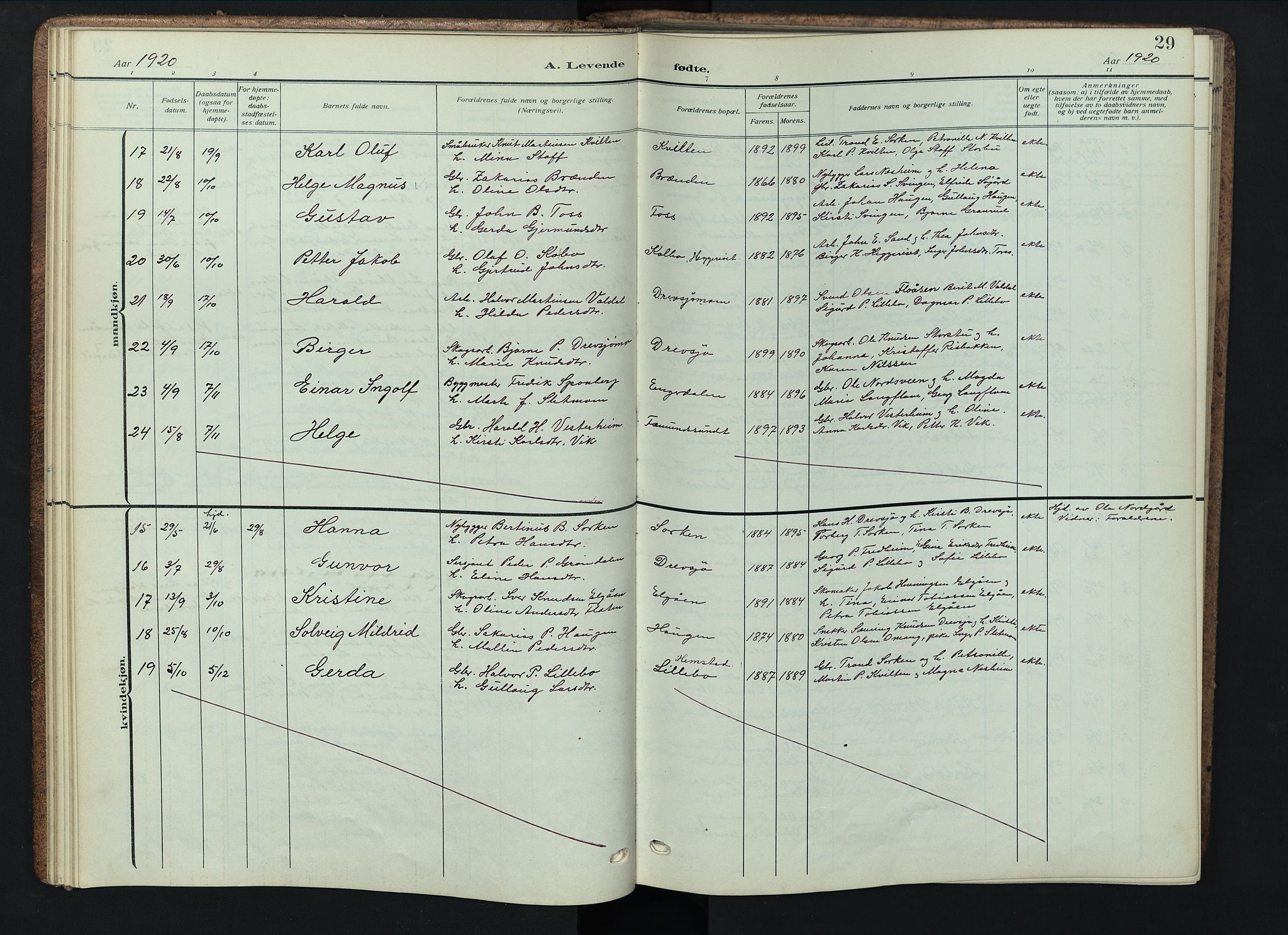 Engerdal prestekontor, AV/SAH-PREST-048/H/Ha/Hab/L0001: Parish register (copy) no. 1, 1911-1947, p. 29