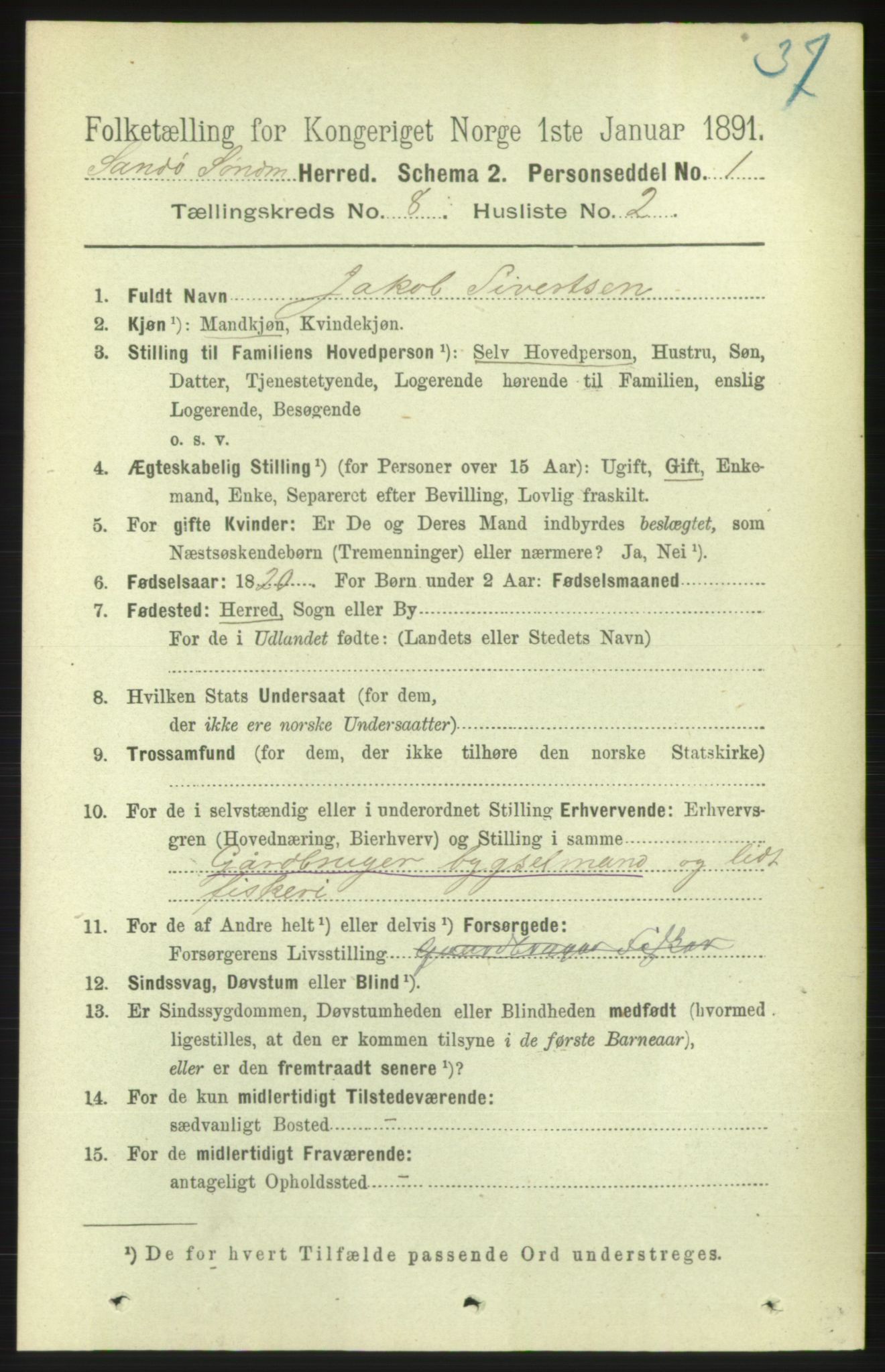 RA, 1891 census for 1514 Sande, 1891, p. 1379