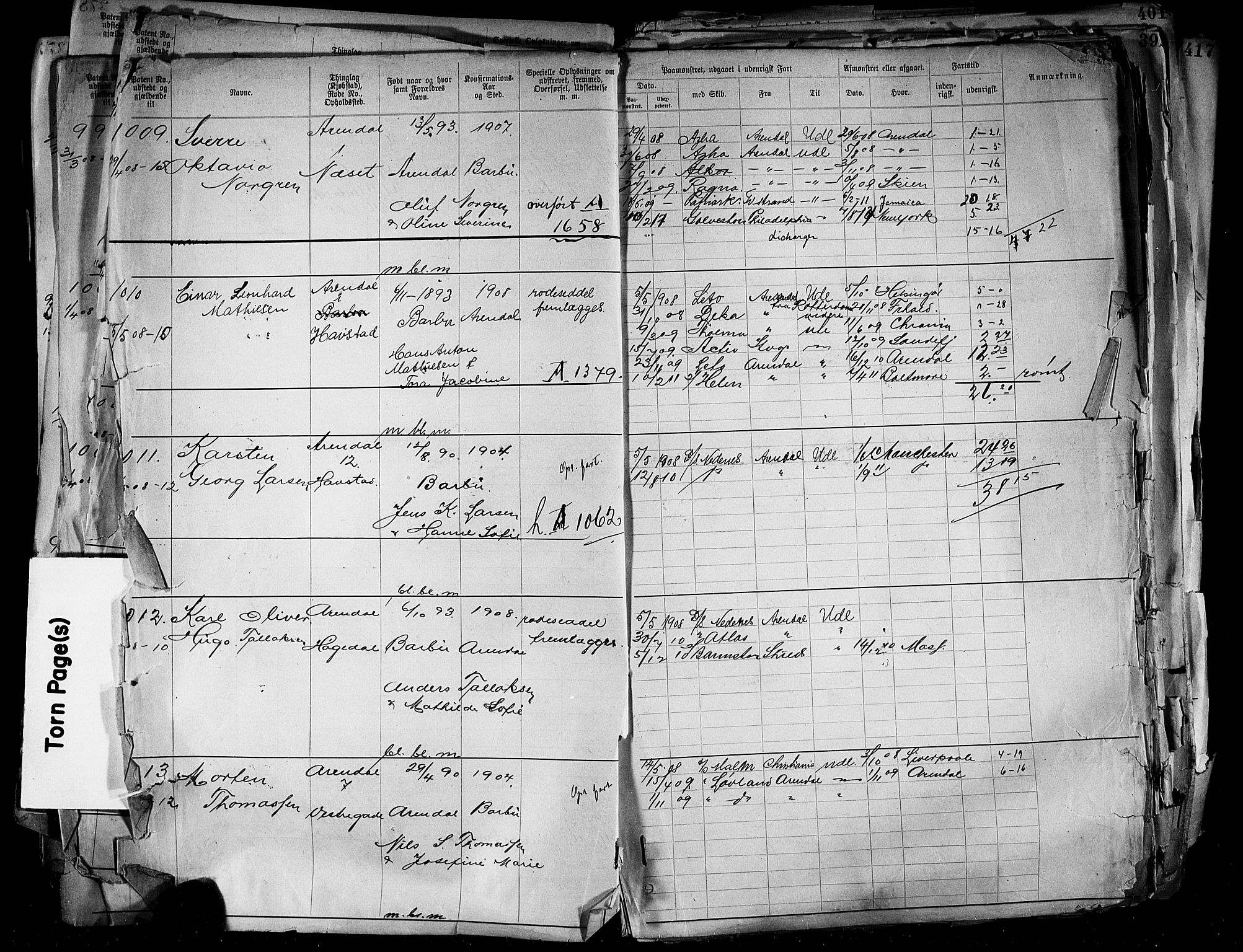 Arendal mønstringskrets, AV/SAK-2031-0012/F/Fa/L0004: Annotasjonsrulle nr 3828-4715 og nr 1-1296, S-4, 1892-1918, p. 397