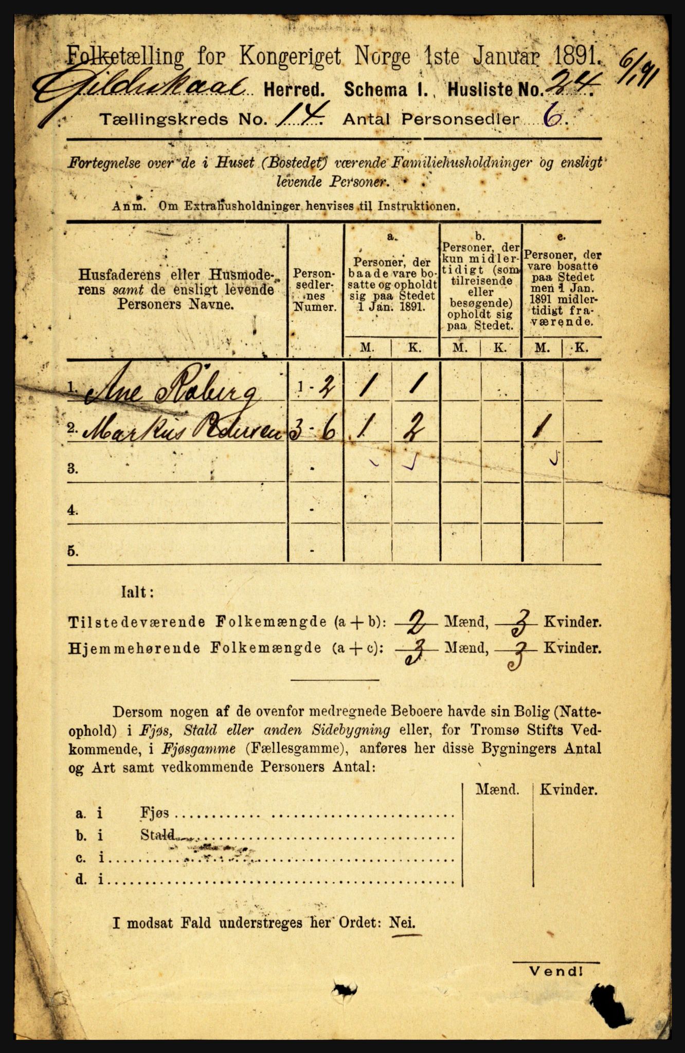 RA, 1891 census for 1838 Gildeskål, 1891, p. 4322