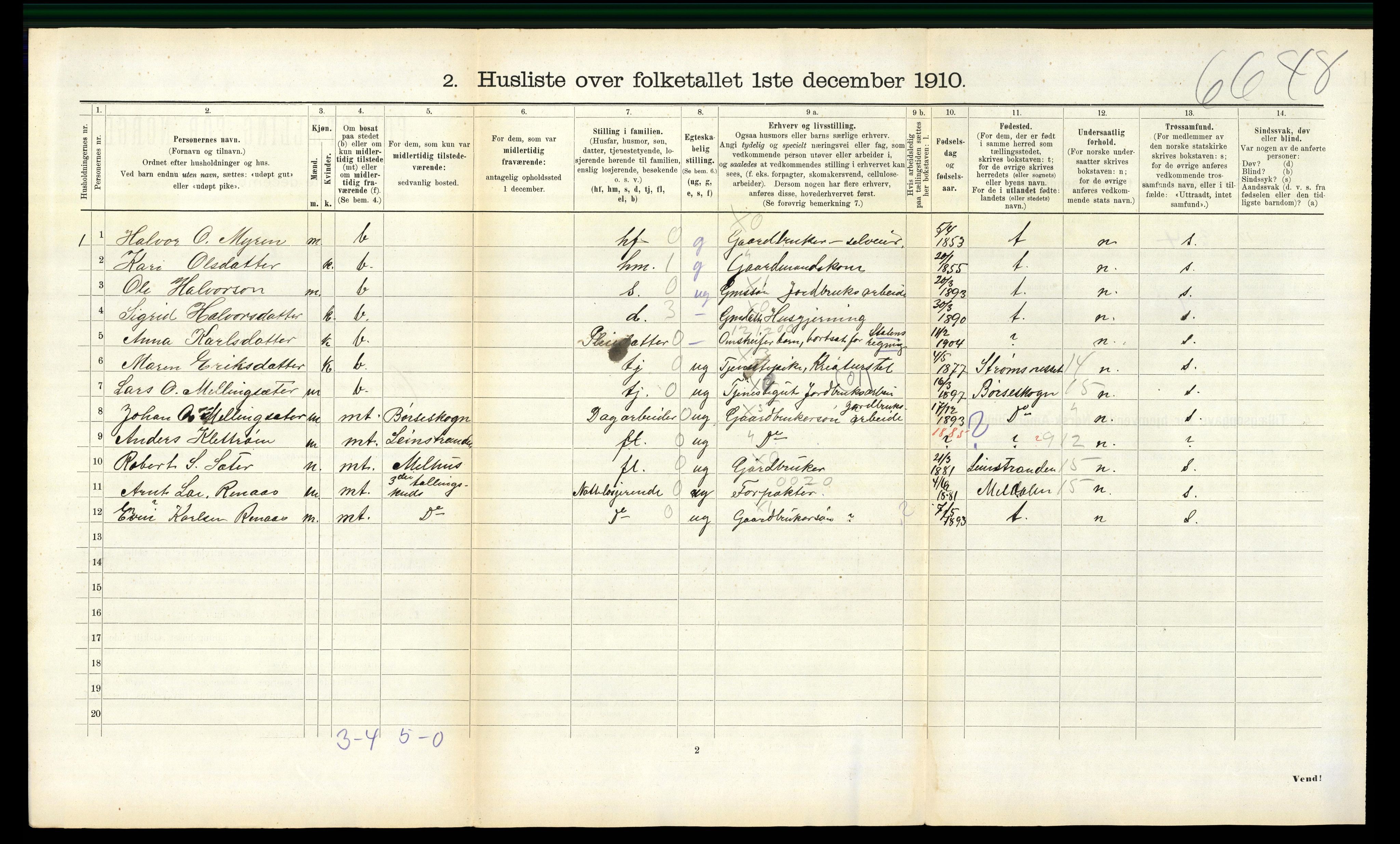 RA, 1910 census for Hølonda, 1910, p. 173