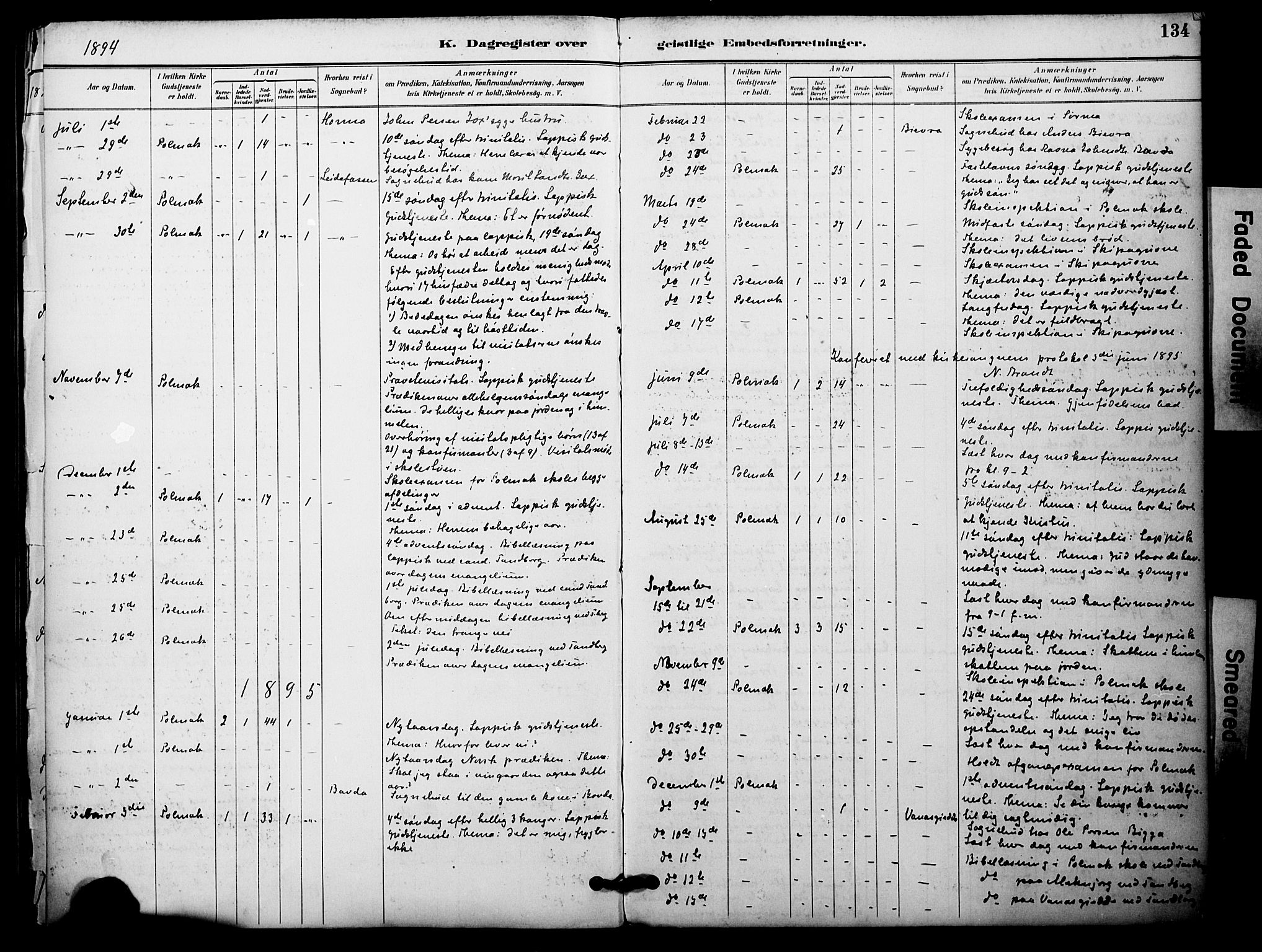 Nesseby sokneprestkontor, AV/SATØ-S-1330/H/Ha/L0005kirke: Parish register (official) no. 5, 1885-1906, p. 134